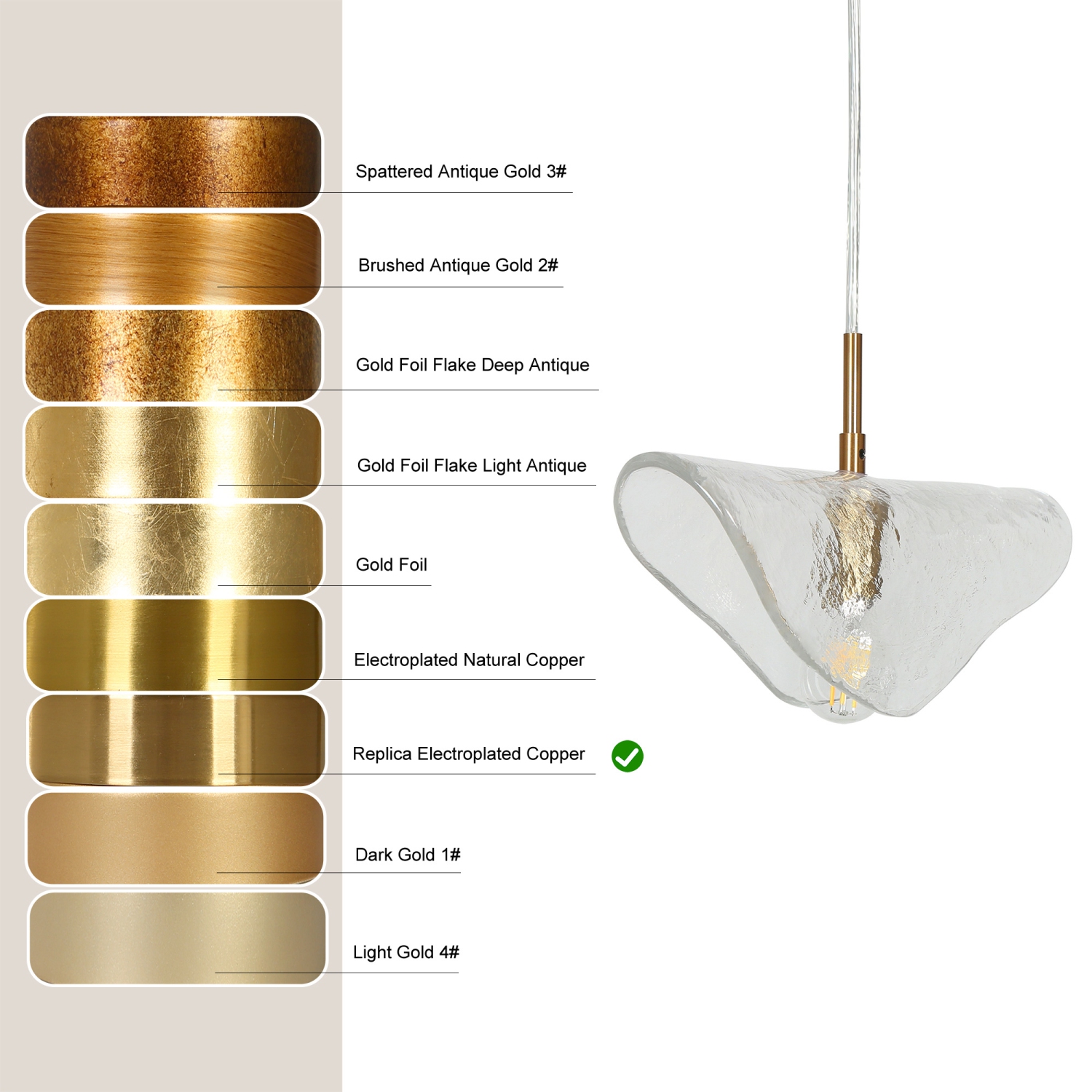 Uolfin – Luminaire de cuisine à 1 ampoules, laiton doré et transparent, verre texturé moderne/contemporain, géométrique, moyen, suspendu