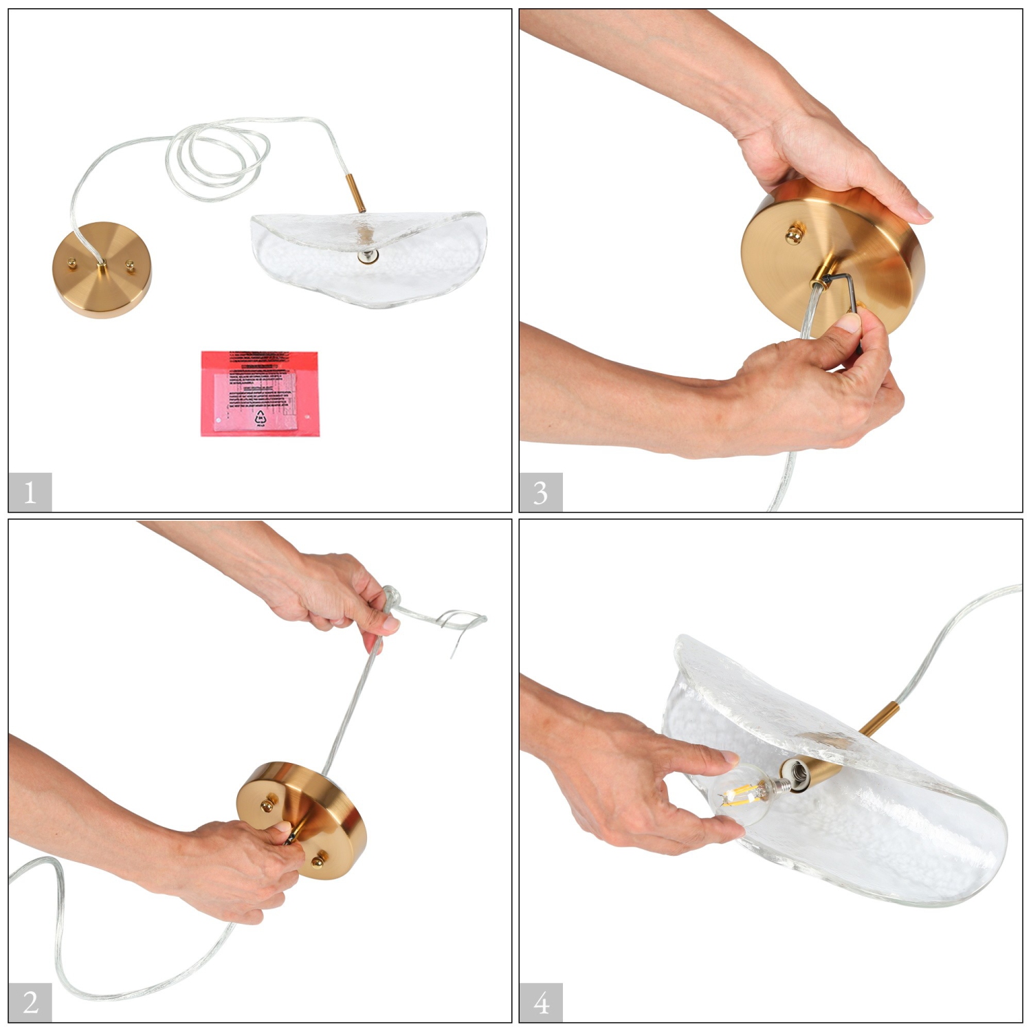 Uolfin – Luminaire de cuisine à 1 ampoules, laiton doré et transparent, verre texturé moderne/contemporain, géométrique, moyen, suspendu