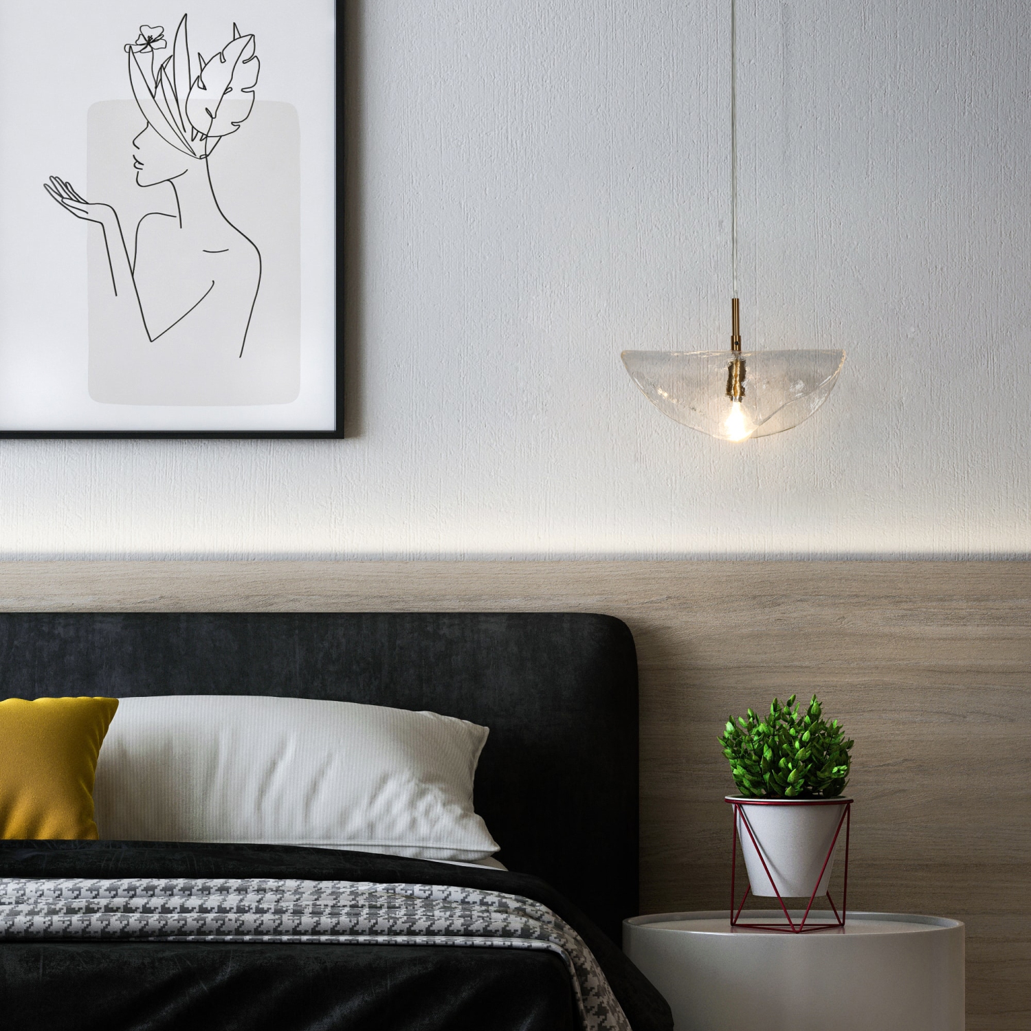 Uolfin – Luminaire de cuisine à 1 ampoules, laiton doré et transparent, verre texturé moderne/contemporain, géométrique, moyen, suspendu