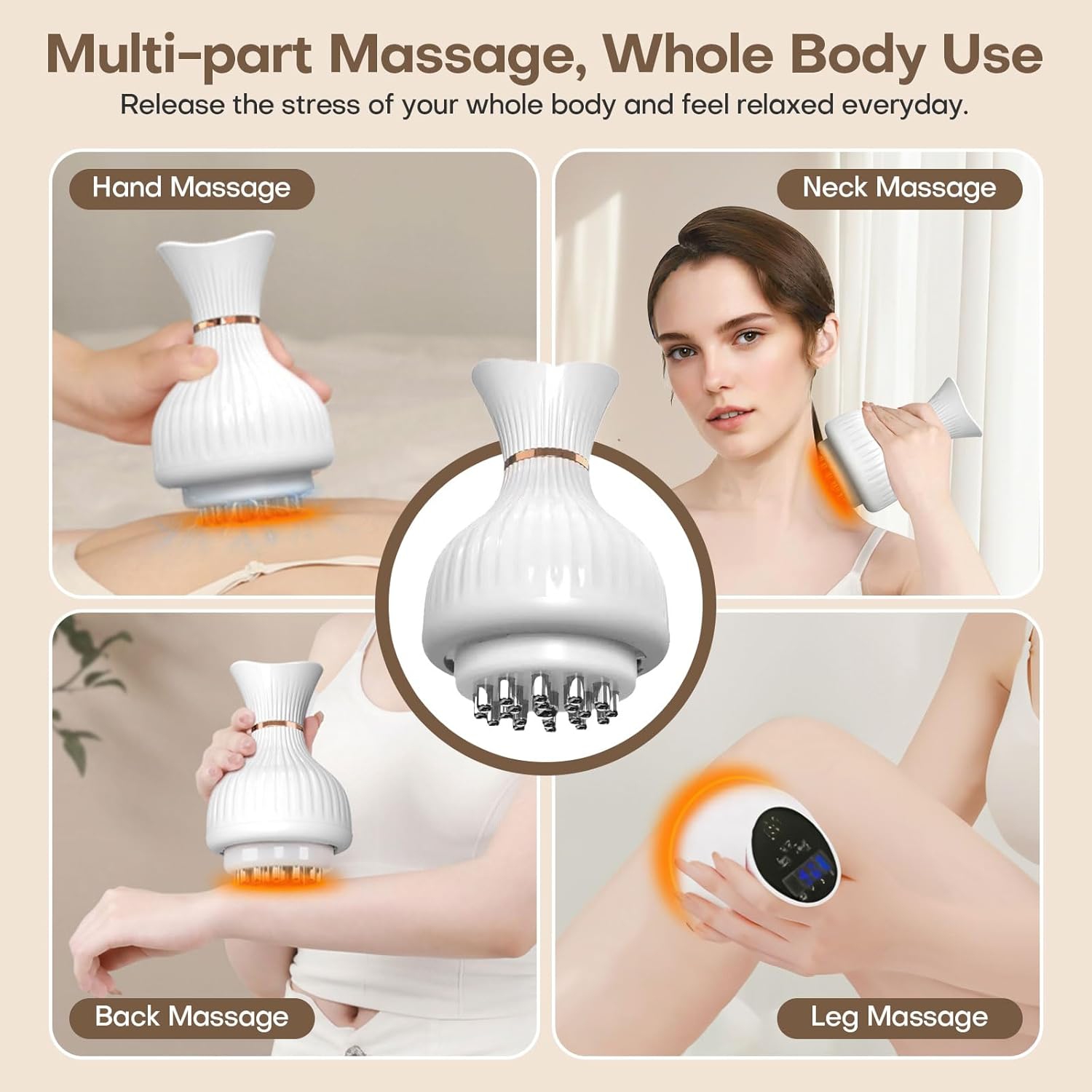 4 in 1 Leg Massager for Lymphatic Drainage,Handheld Cleanse Leg Massager for Edema,Rechargeable Heating Vibration & Adjustable Speed Massager for