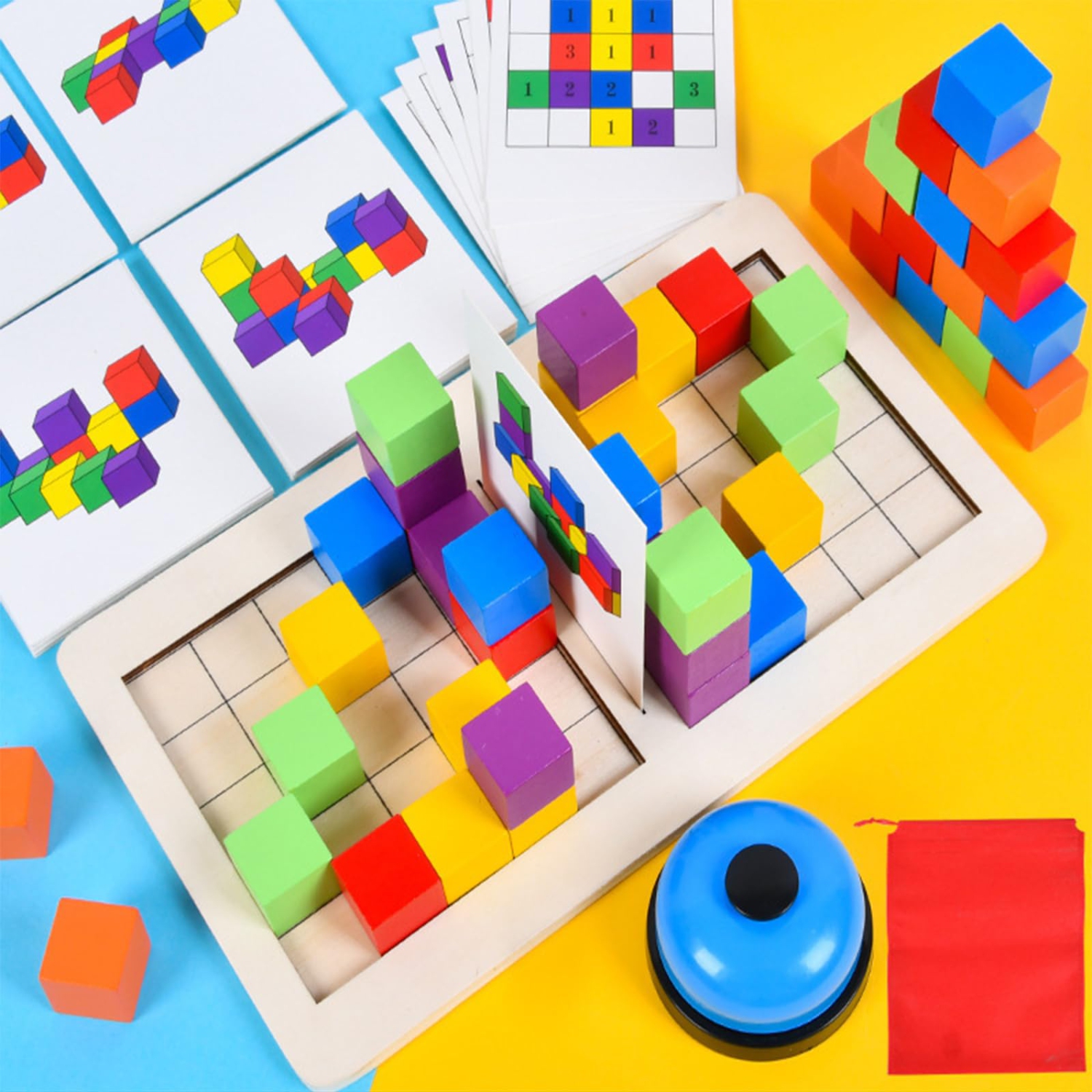 Casse-tête de blocs de construction en bois Double Battle, jouet éducatif Intelligence Game Logic