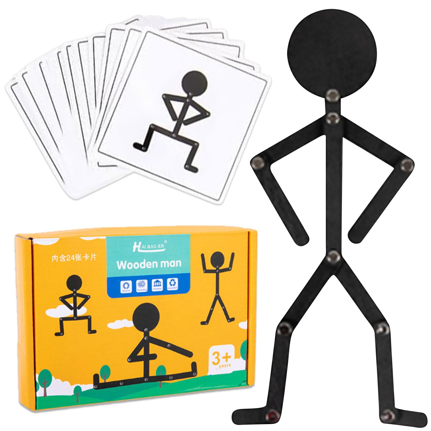 Figurines sportives en bois, jeu éducatif Stickman avec 24 cartes recto verso, cadeau pour garçons et filles