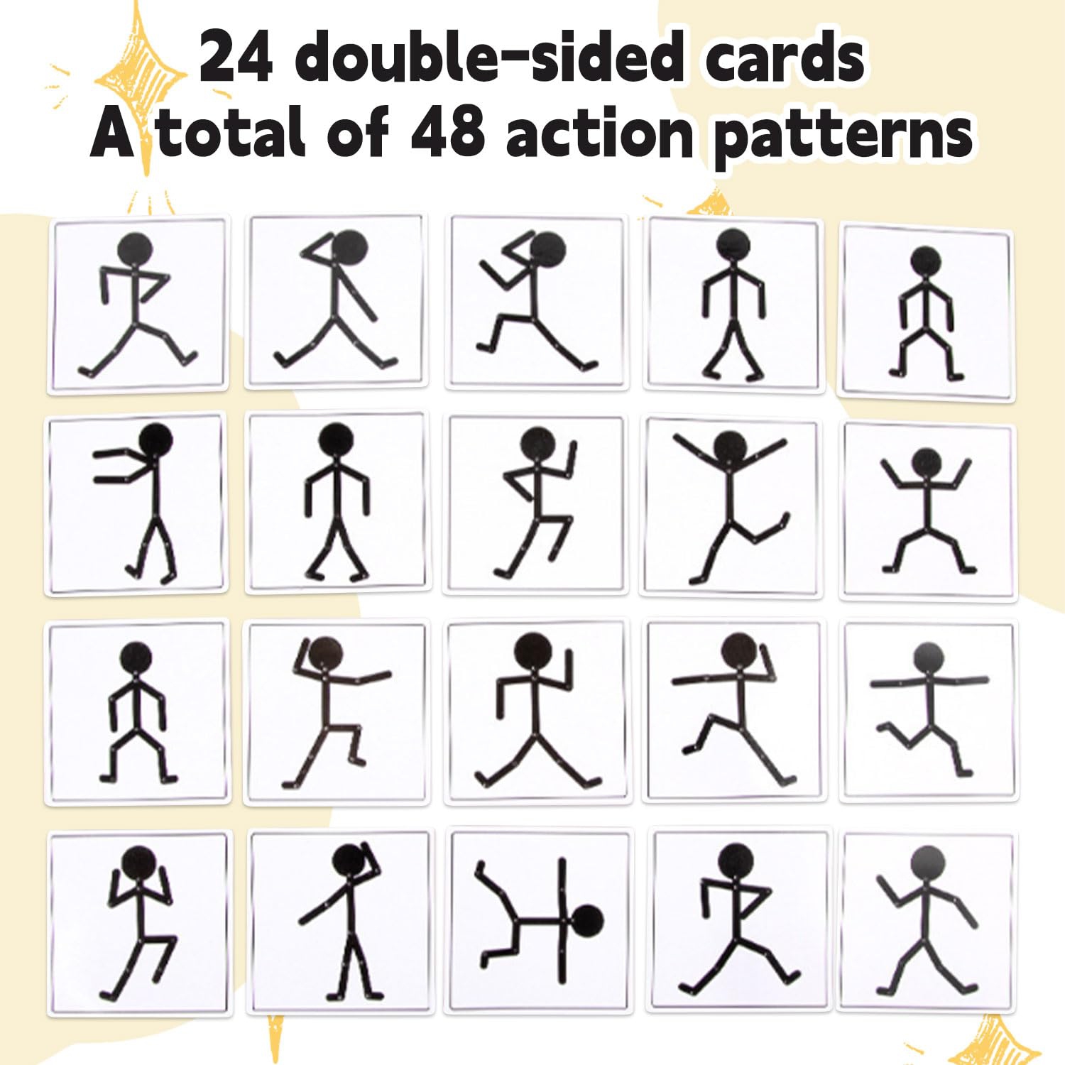 Figurines sportives en bois, jeu éducatif Stickman avec 24 cartes recto verso, cadeau pour garçons et filles