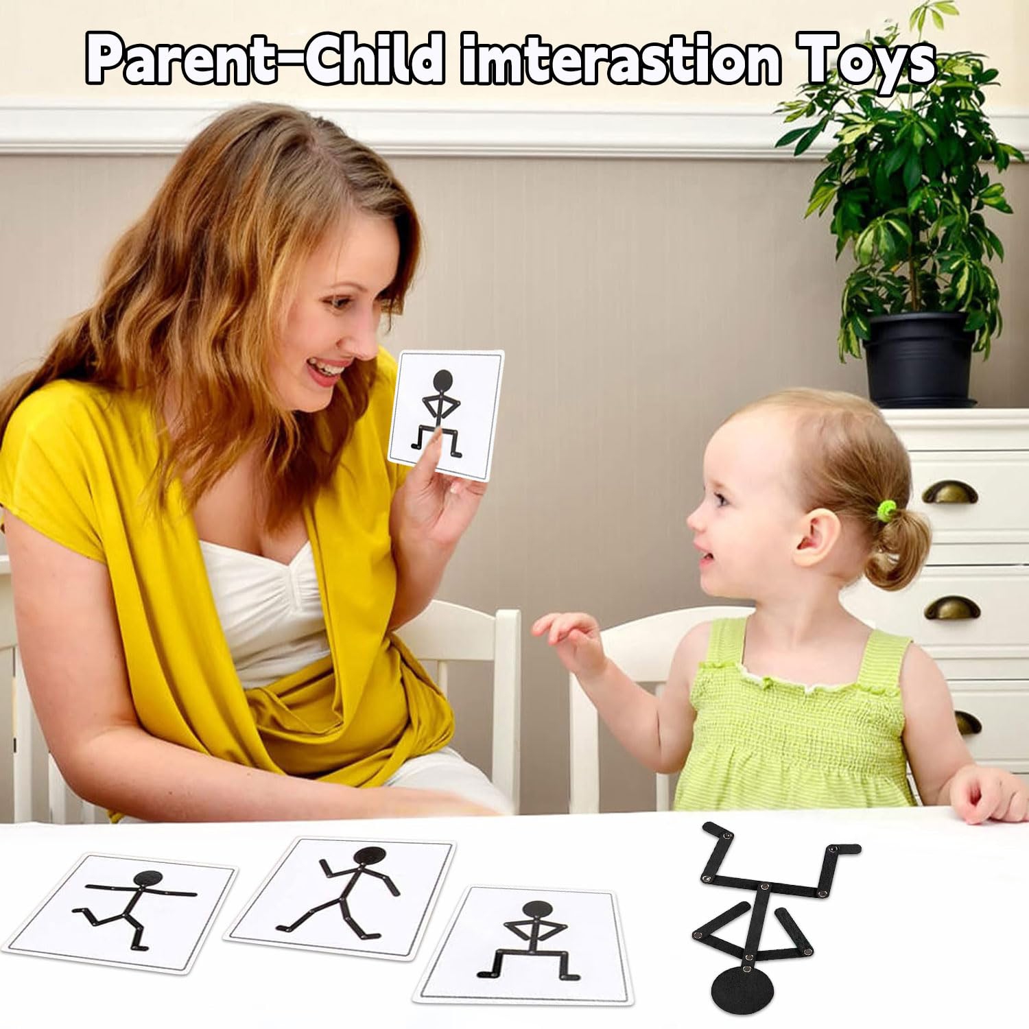 Figurines sportives en bois, jeu éducatif Stickman avec 24 cartes recto verso, cadeau pour garçons et filles