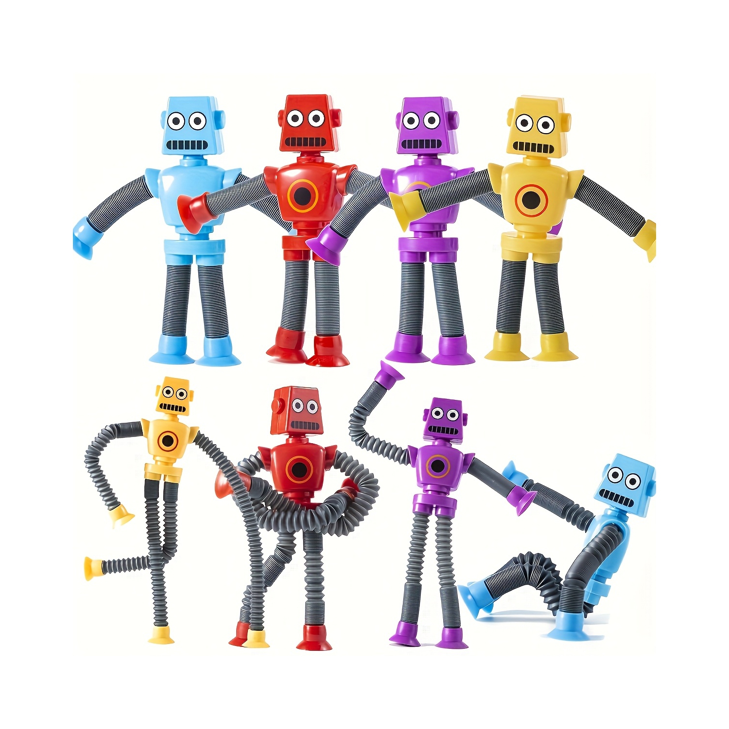 Strong Suction Cup Robot Toy, 8 Pieces Telescopic Pop-Up Tube Robot Toys, Boys & Girls Birthday Gift