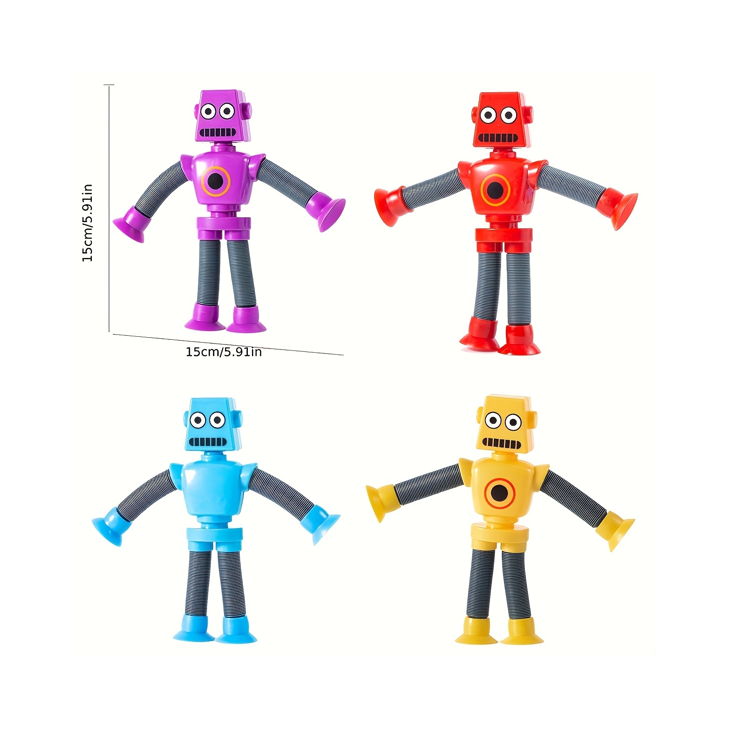 Strong Suction Cup Robot Toy, 8 Pieces Telescopic Pop-Up Tube Robot Toys, Boys & Girls Birthday Gift