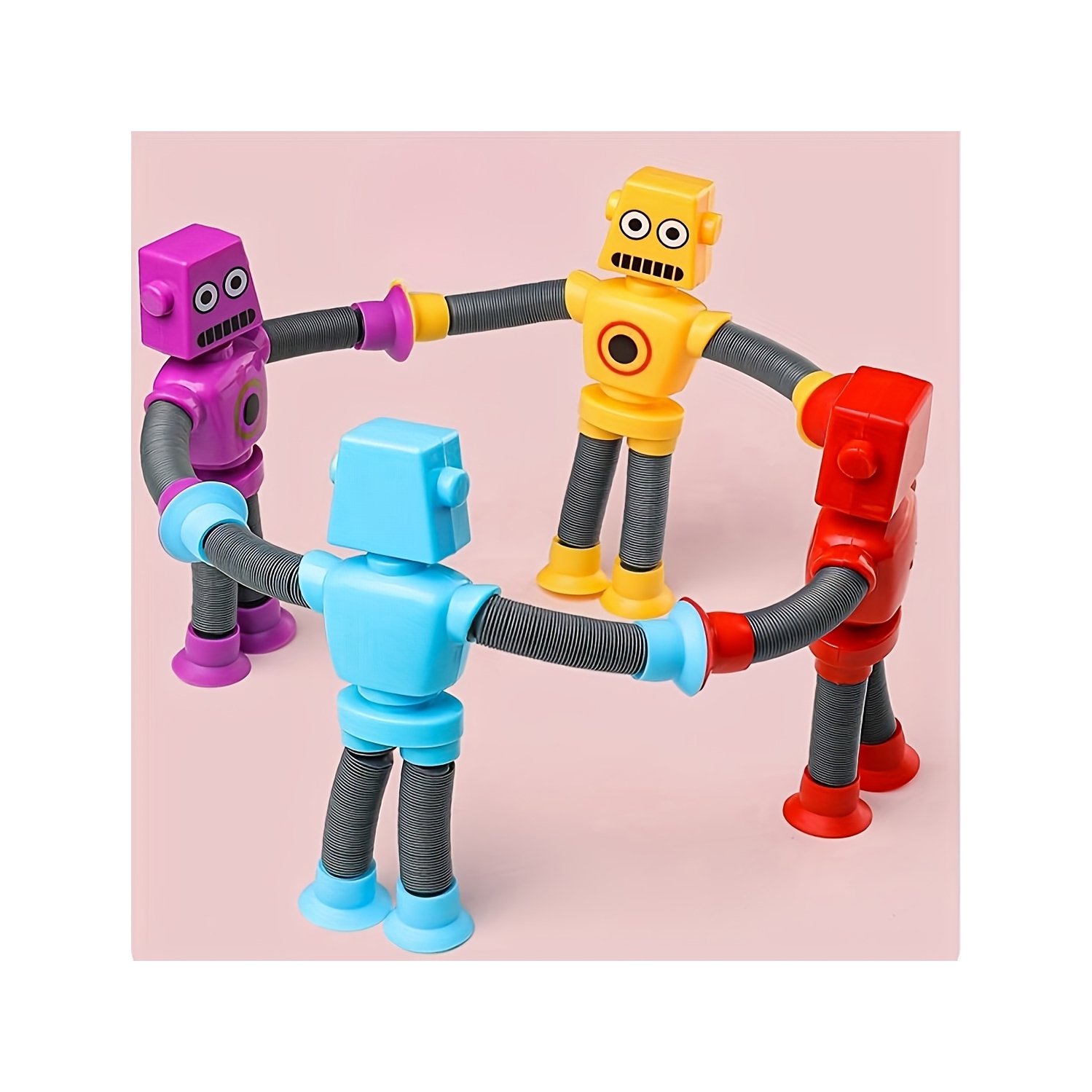 Strong Suction Cup Robot Toy, 8 Pieces Telescopic Pop-Up Tube Robot Toys, Boys & Girls Birthday Gift