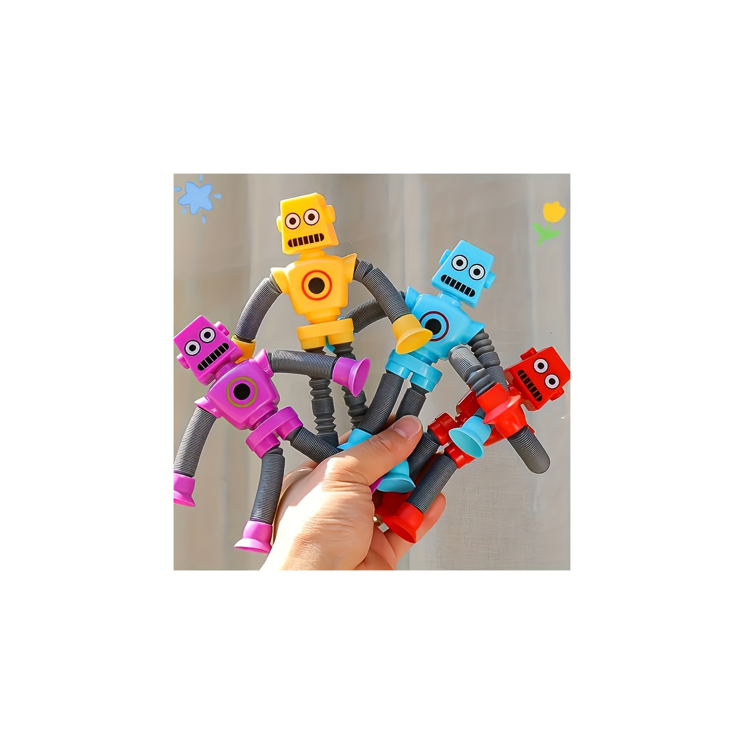 Strong Suction Cup Robot Toy, 8 Pieces Telescopic Pop-Up Tube Robot Toys, Boys & Girls Birthday Gift