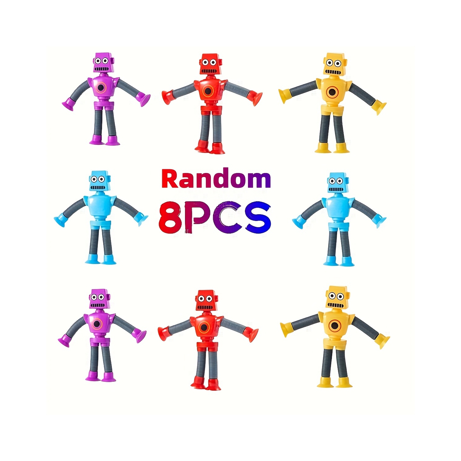 Strong Suction Cup Robot Toy, 8 Pieces Telescopic Pop-Up Tube Robot Toys, Boys & Girls Birthday Gift