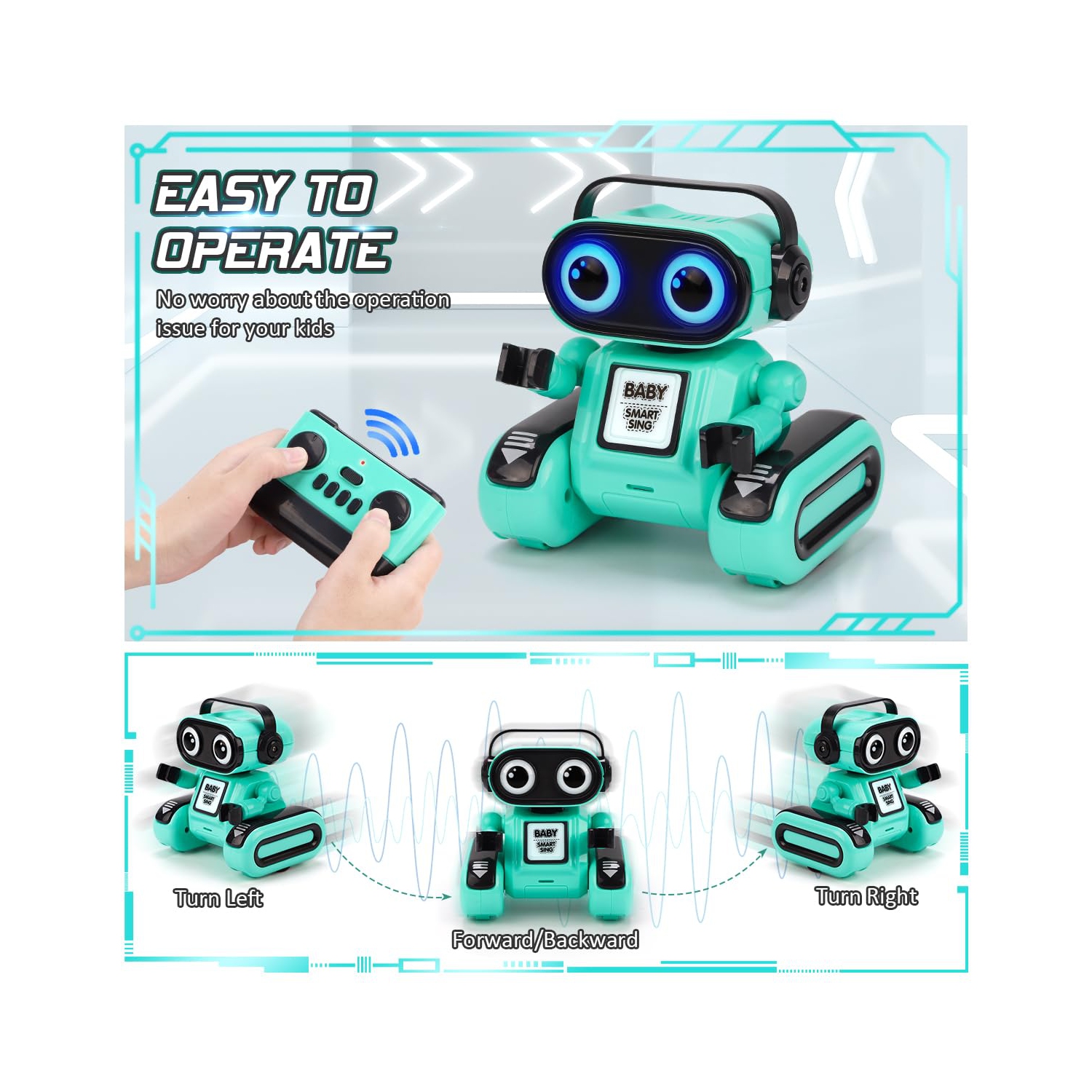 Jouets robots télécommandés pour garçons et filles, robot intelligent rechargeable avec lumière LED, chant et danse, fonction d'enregistrement