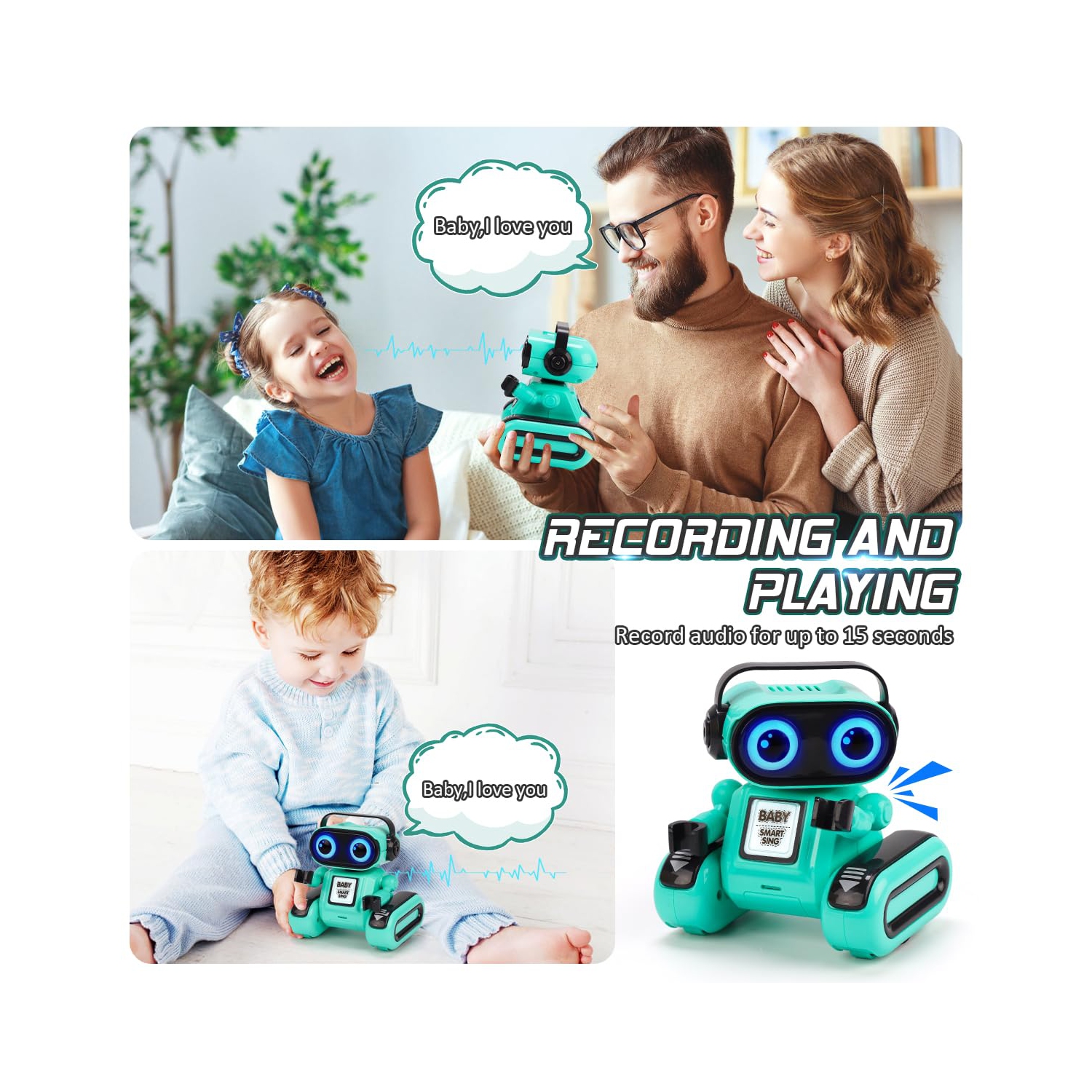 Jouets robots télécommandés pour garçons et filles, robot intelligent rechargeable avec lumière LED, chant et danse, fonction d'enregistrement