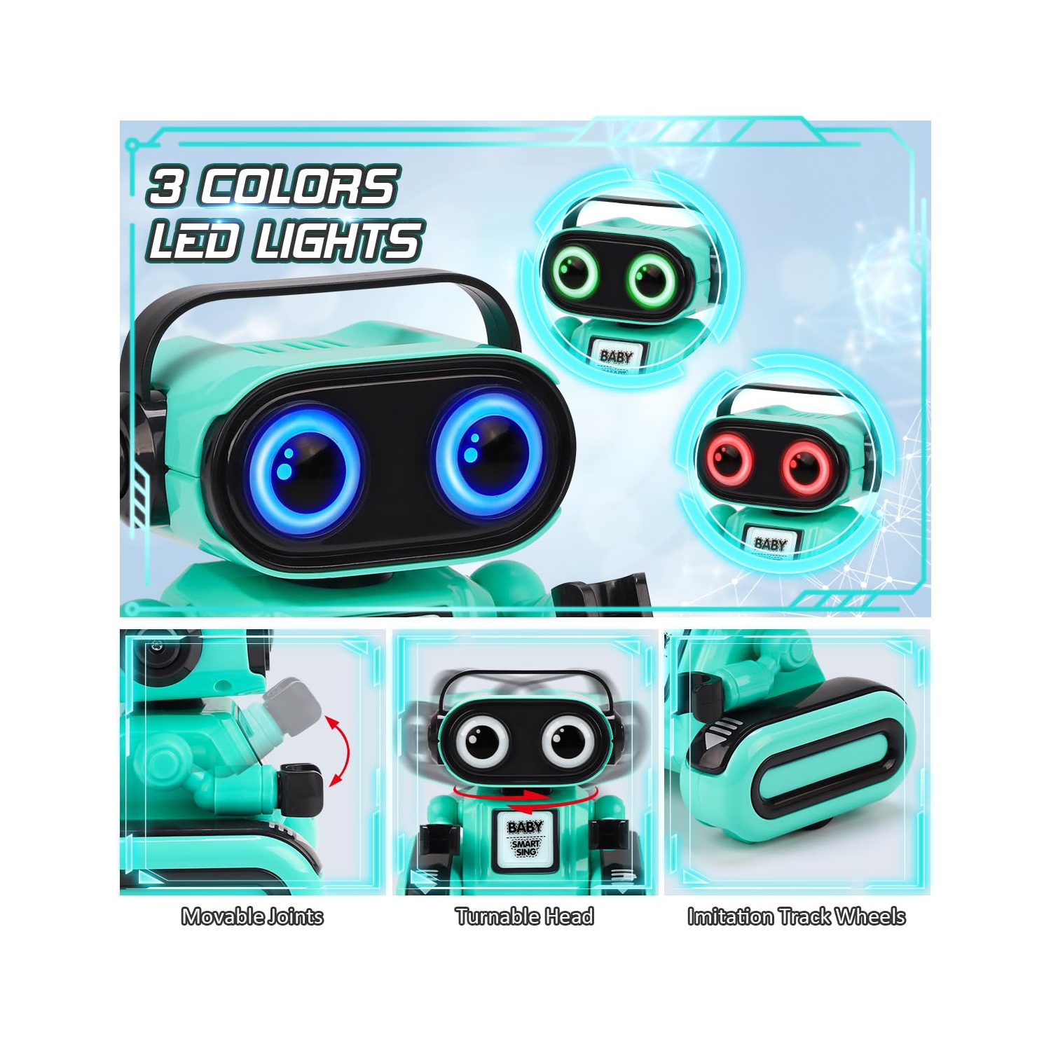 Jouets robots télécommandés pour garçons et filles, robot intelligent rechargeable avec lumière LED, chant et danse, fonction d'enregistrement