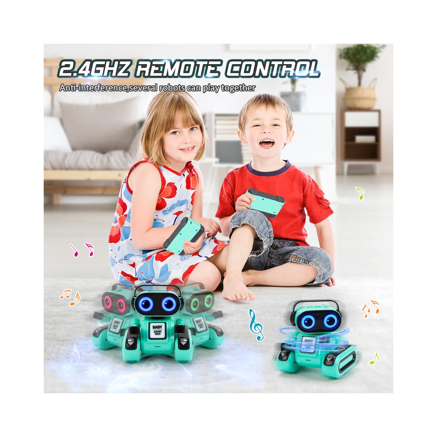 Jouets robots télécommandés pour garçons et filles, robot intelligent rechargeable avec lumière LED, chant et danse, fonction d'enregistrement