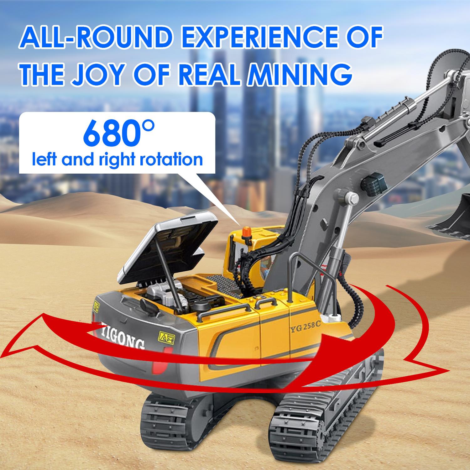 11-Channel Remote Control Excavator Toy, Excavator with Light and Sound, Suitable for 4-13 Years Old Boy Gift