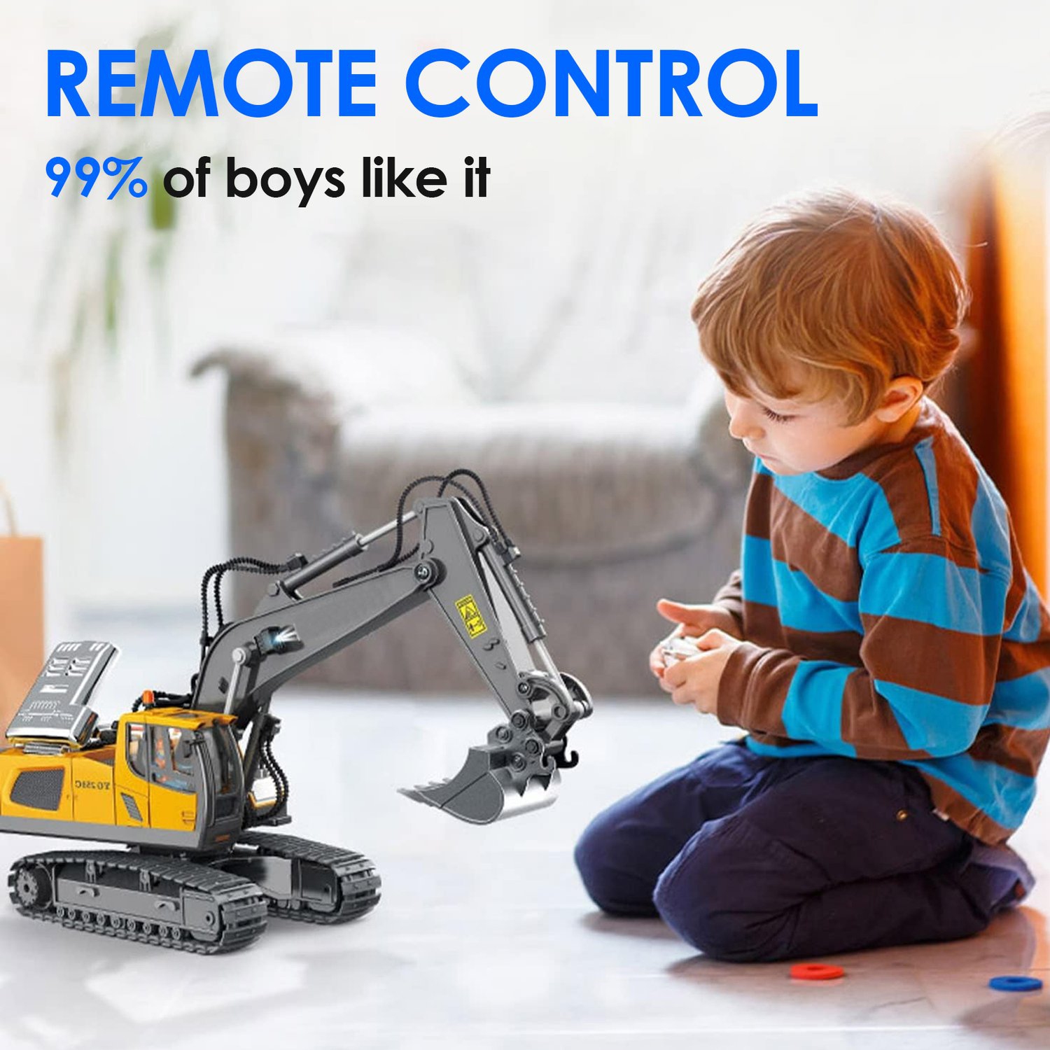 11-Channel Remote Control Excavator Toy, Excavator with Light and Sound, Suitable for 4-13 Years Old Boy Gift
