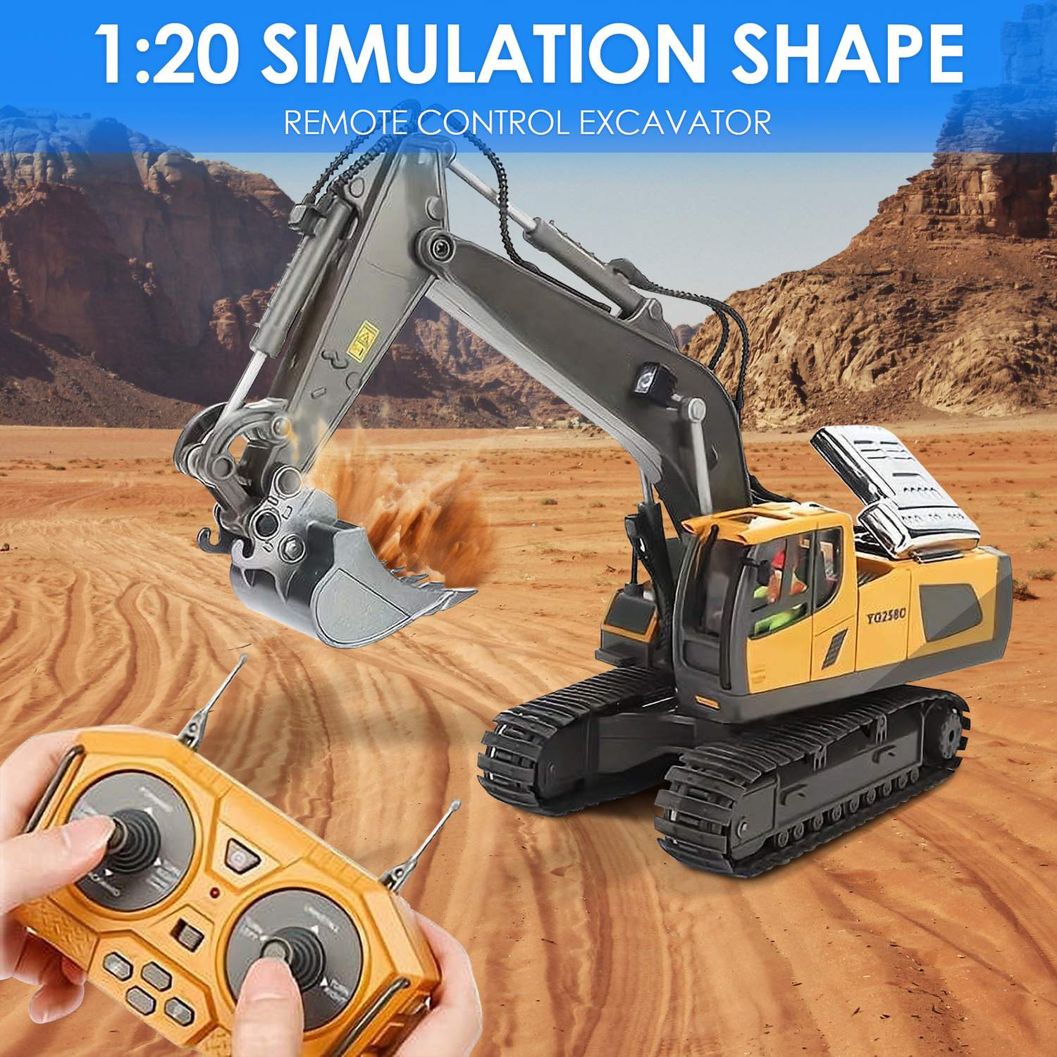 11-Channel Remote Control Excavator Toy, Excavator with Light and Sound, Suitable for 4-13 Years Old Boy Gift