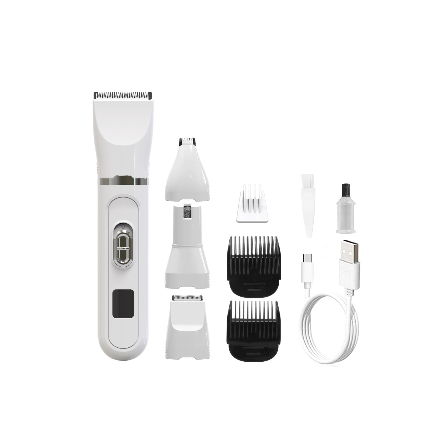 4-in-1 Dog Grooming Kit,Rechargeable Dog Hair Clipper with LED Display,Low Noise Electric Dog Paw Trimmer & Nail Grinder,Cordless Pet Shaver for Cats