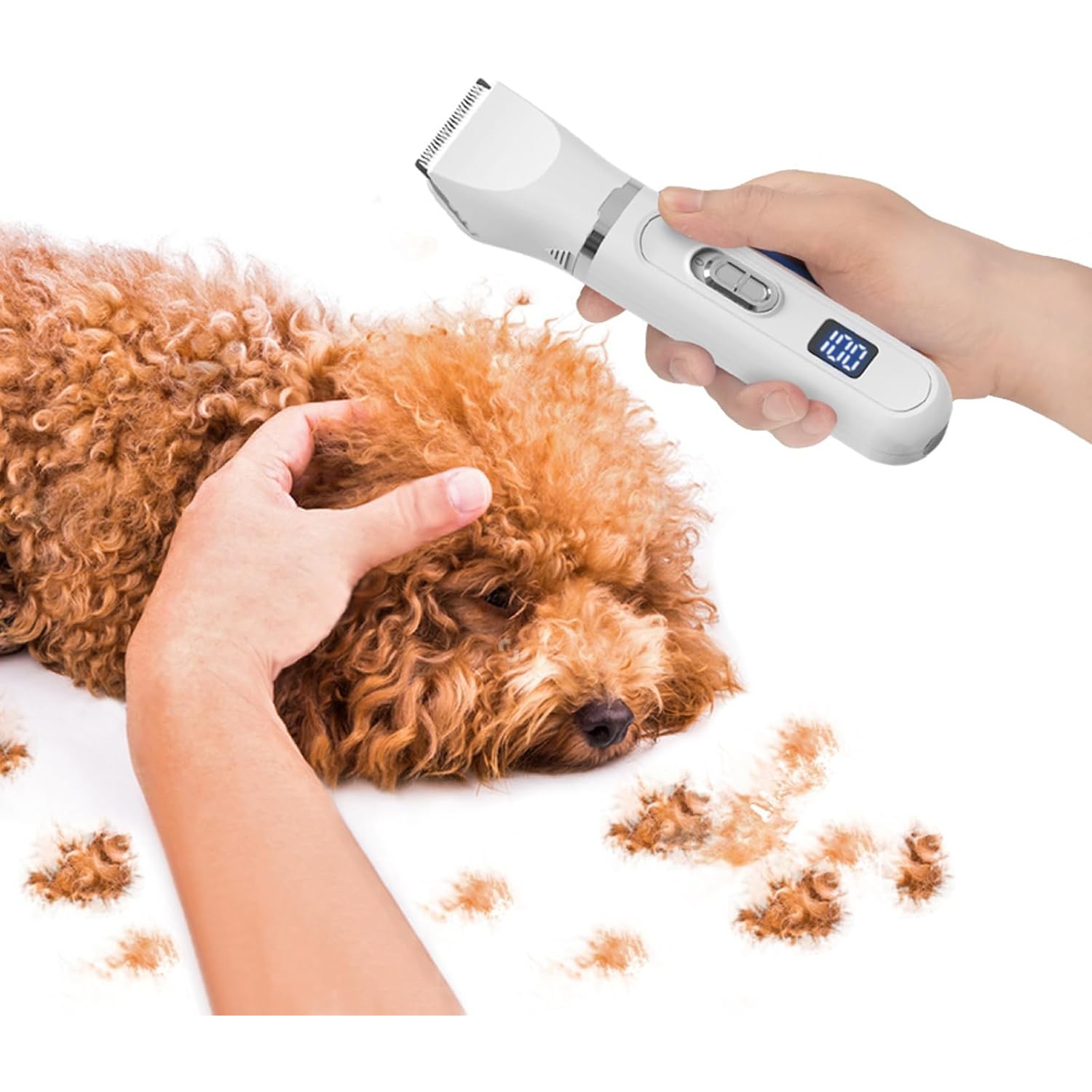 4-in-1 Dog Grooming Kit,Rechargeable Dog Hair Clipper with LED Display,Low Noise Electric Dog Paw Trimmer & Nail Grinder,Cordless Pet Shaver for Cats