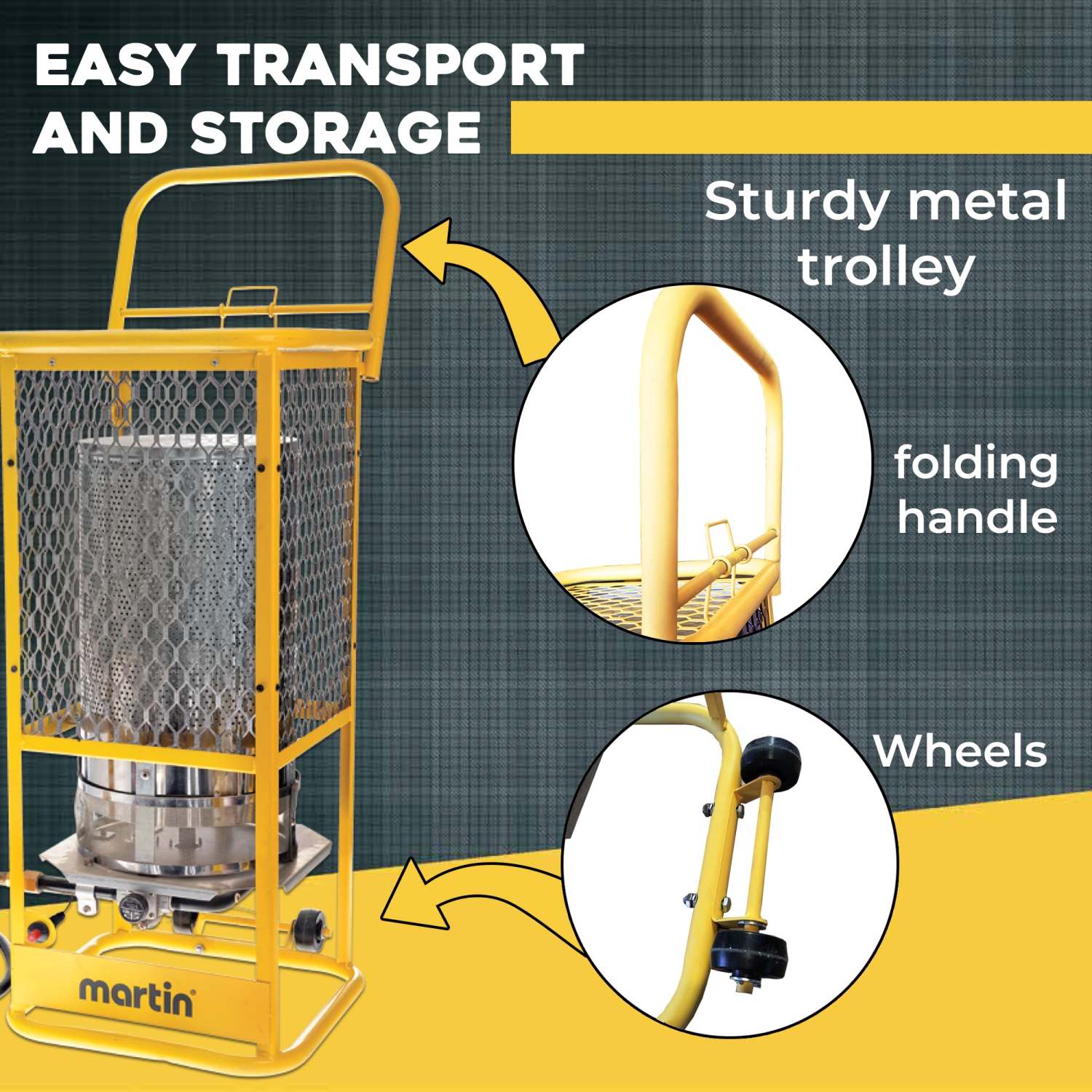 Martin GF125LP 360-Degrees Radiant Heater - 125,000 BTU Portable Infrared Propane Gas Heater on Wheels; Surround Heat for Outdoor Use, Construction