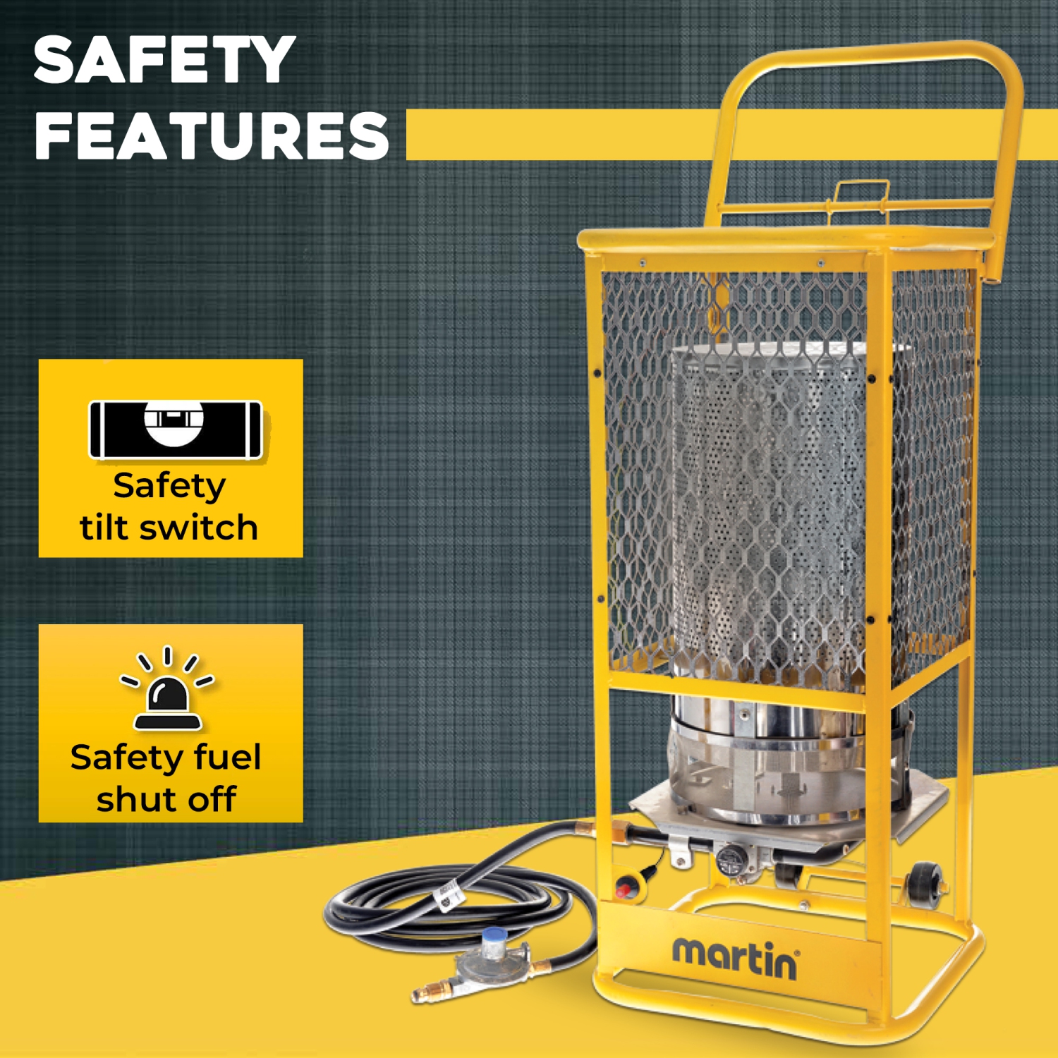 Martin GF125LP 360-Degrees Radiant Heater - 125,000 BTU Portable Infrared Propane Gas Heater on Wheels; Surround Heat for Outdoor Use, Construction