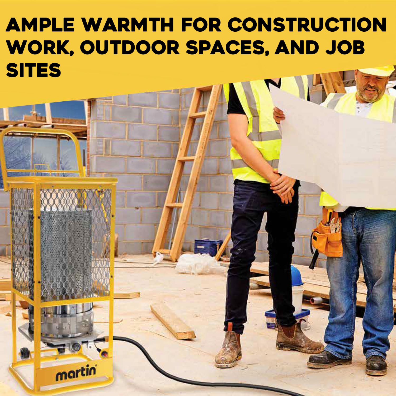 Martin GF125LP 360-Degrees Radiant Heater - 125,000 BTU Portable Infrared Propane Gas Heater on Wheels; Surround Heat for Outdoor Use, Construction