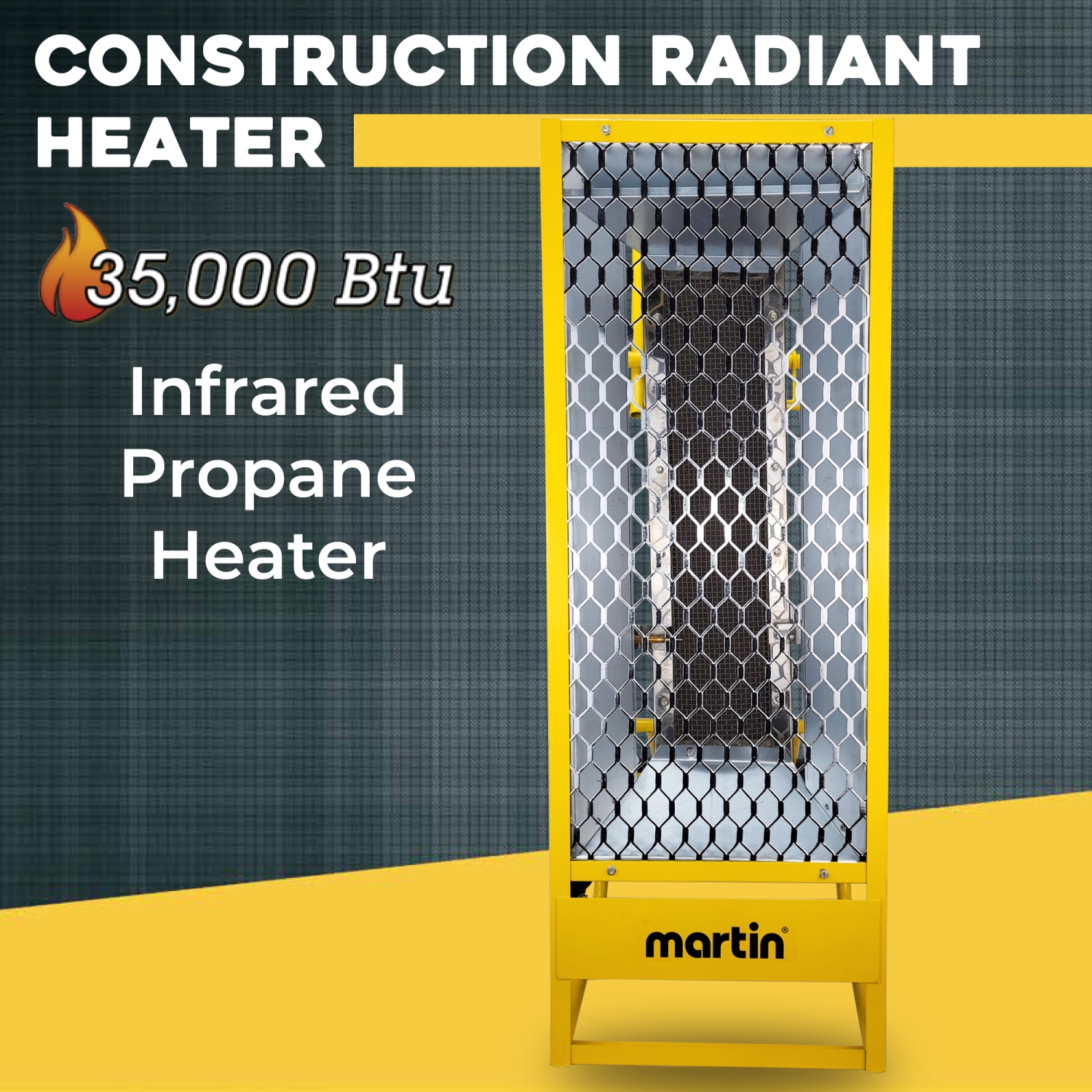 Martin GF35LP Construction Radiant Heater - 35,000 BTU Portable Infrared Panel Heater on Wheels, Propane Gas Powered; for Outdoor Use, Jobsite, Work