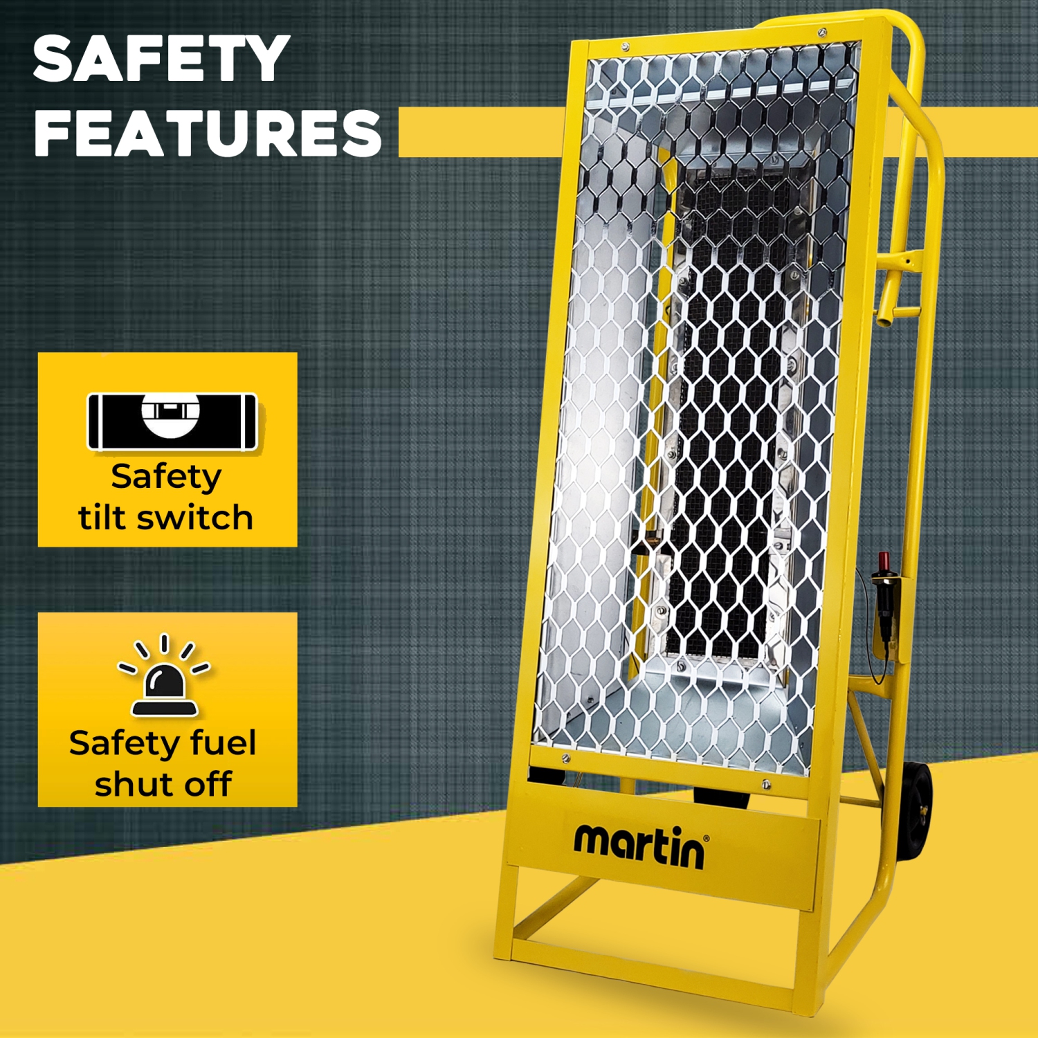 Martin GF35LP Construction Radiant Heater - 35,000 BTU Portable Infrared Panel Heater on Wheels, Propane Gas Powered; for Outdoor Use, Jobsite, Work