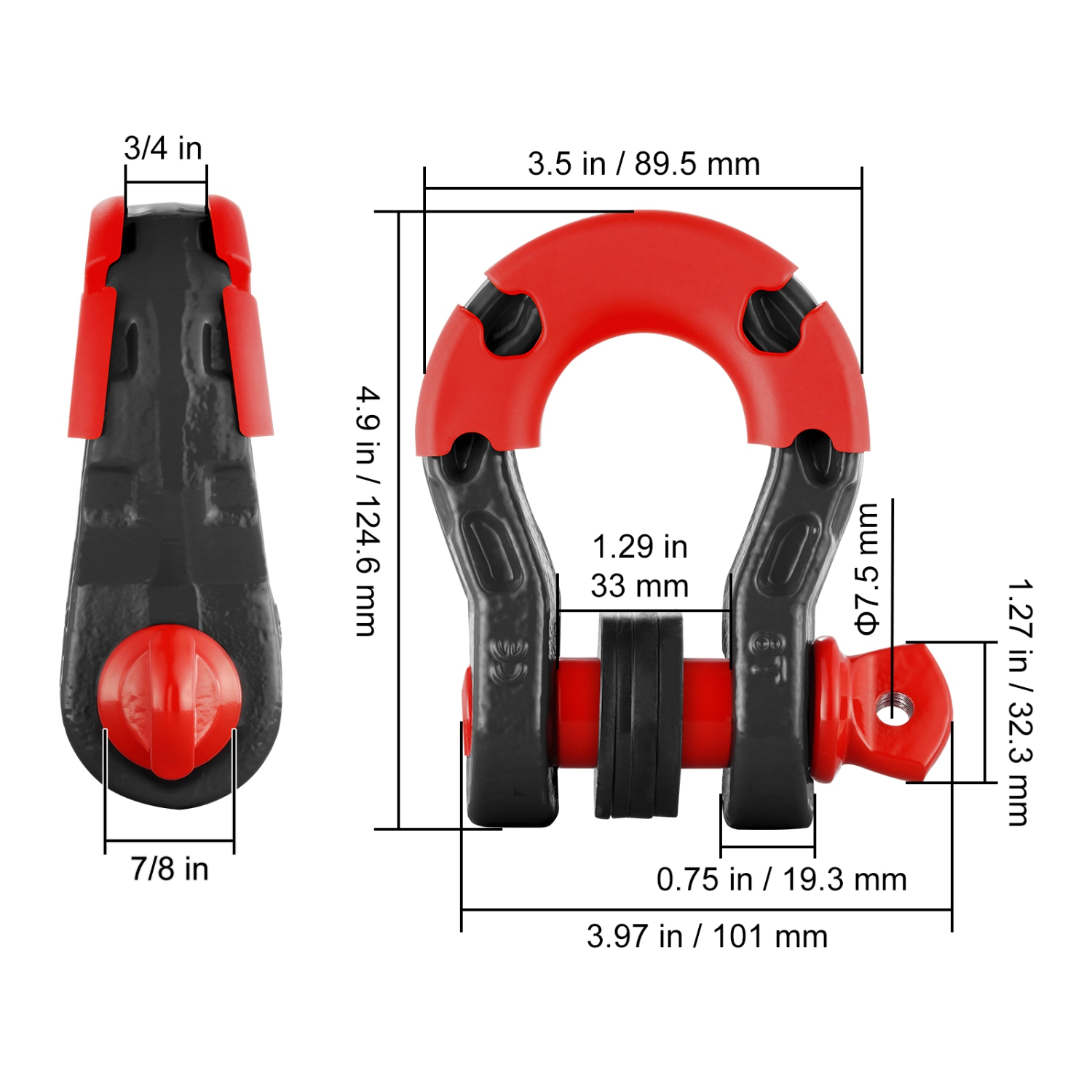 VEVOR 3/4" D-Ring Shackle, 2 Pack Alloy Steel Shackles 66139 lbs Break Strength with 7/8" Screw Pin, Isolators&Washers, Heavy Duty Off Road Vehicle
