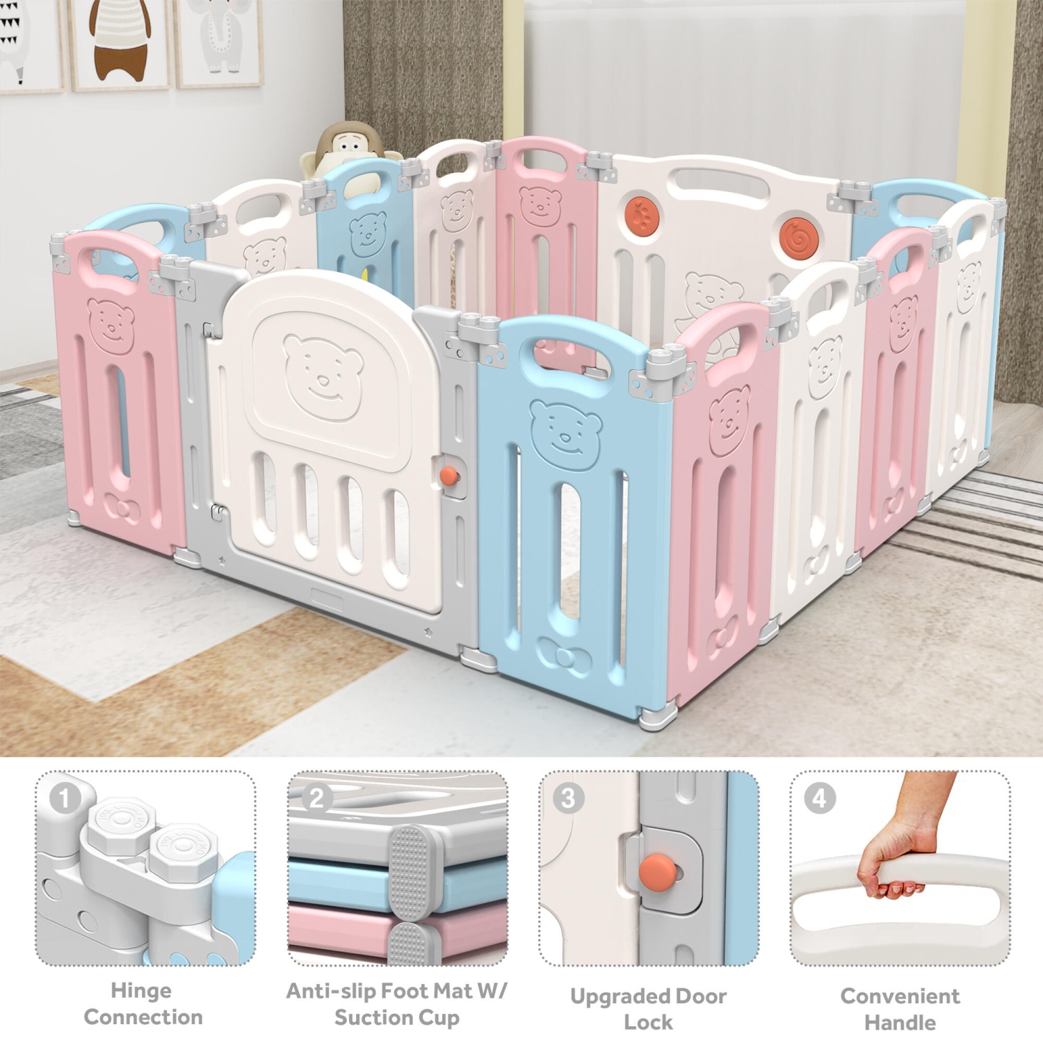 Parc pour bébé à 14 panneaux, Centre d'activités pour enfants Baby Fence, barrières de sécurité pour bébé pour intérieur extérieur