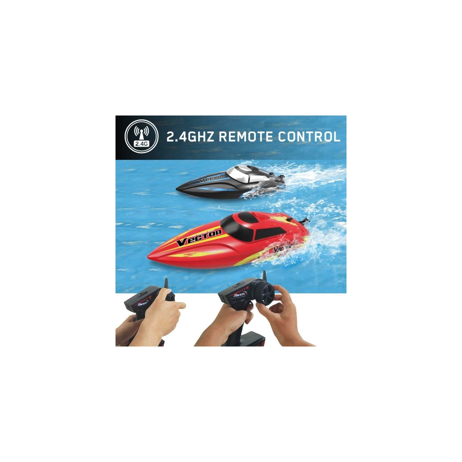 Bateau téléguidé sans balai, bateau télécommandé rapide avec fonction d'alarme de batterie faible à redressement automatique pour piscines et lacs,