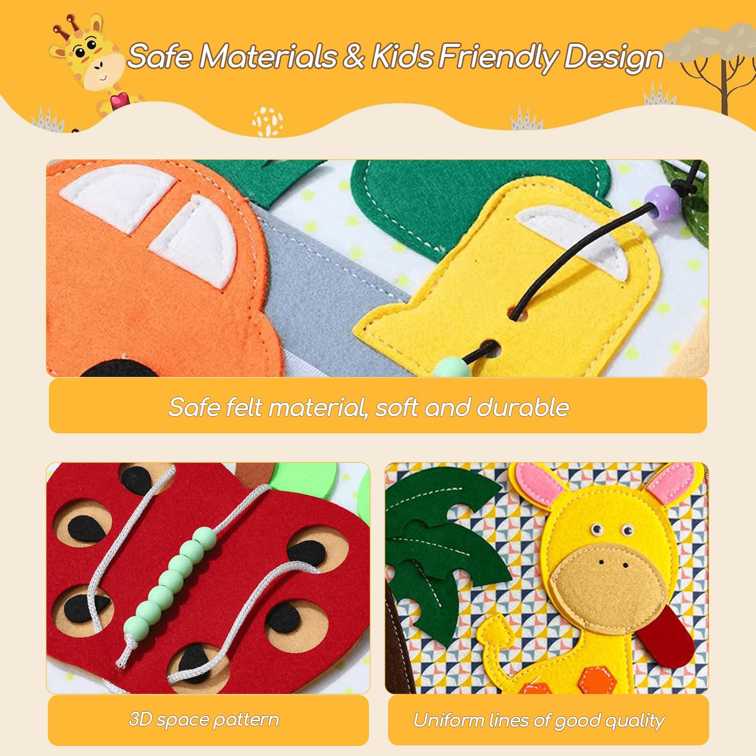 Montessori – Busy Book pour enfants 2-4, Kid Busy Board Felt Quiet Book, Preschool Learning Activities Educational Sensory Toy for Kids Gift