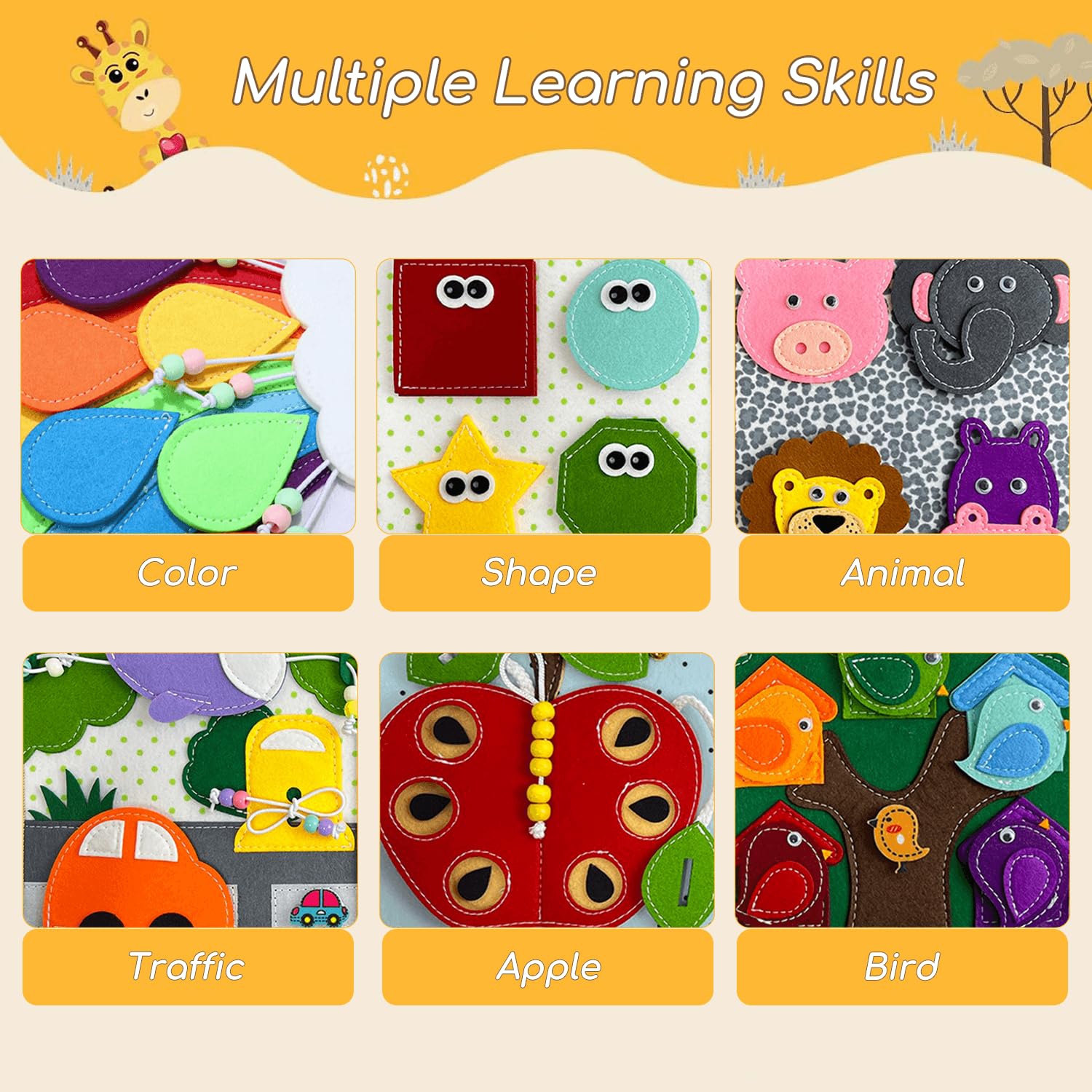 Montessori – Busy Book pour enfants 2-4, Kid Busy Board Felt Quiet Book, Preschool Learning Activities Educational Sensory Toy for Kids Gift