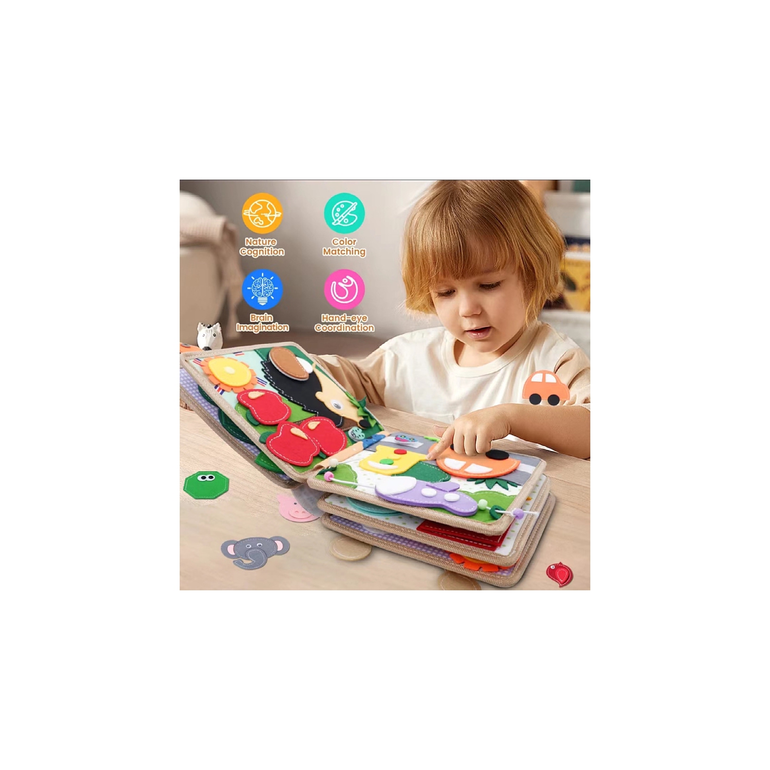 Montessori – Busy Book pour enfants 2-4, Kid Busy Board Felt Quiet Book, Preschool Learning Activities Educational Sensory Toy for Kids Gift