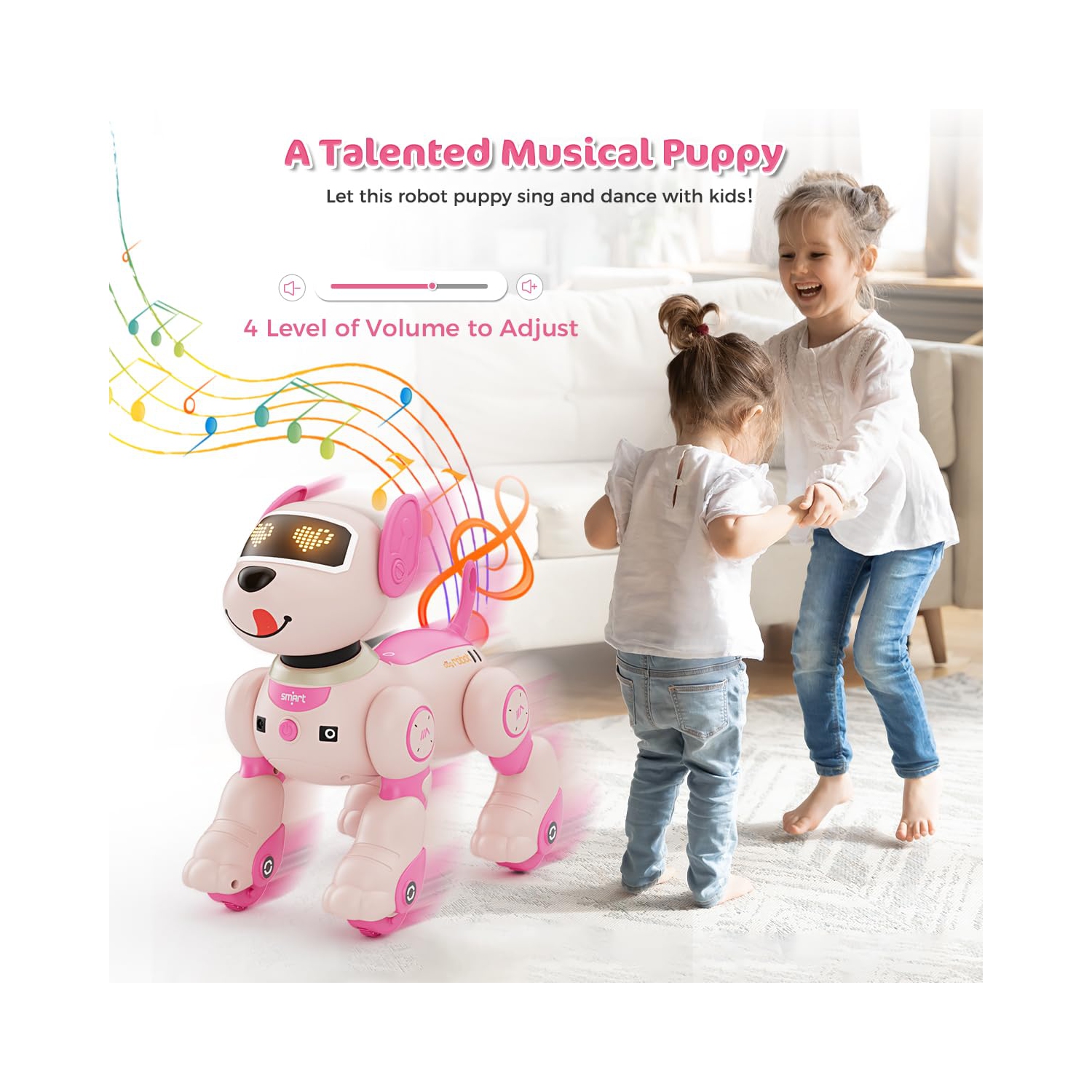 Chien robot pour enfants, animal de compagnie robot téléguidé vocal et 2,4 GHz avec capteurs tactiles interactifs, chiot robotique pour garçons