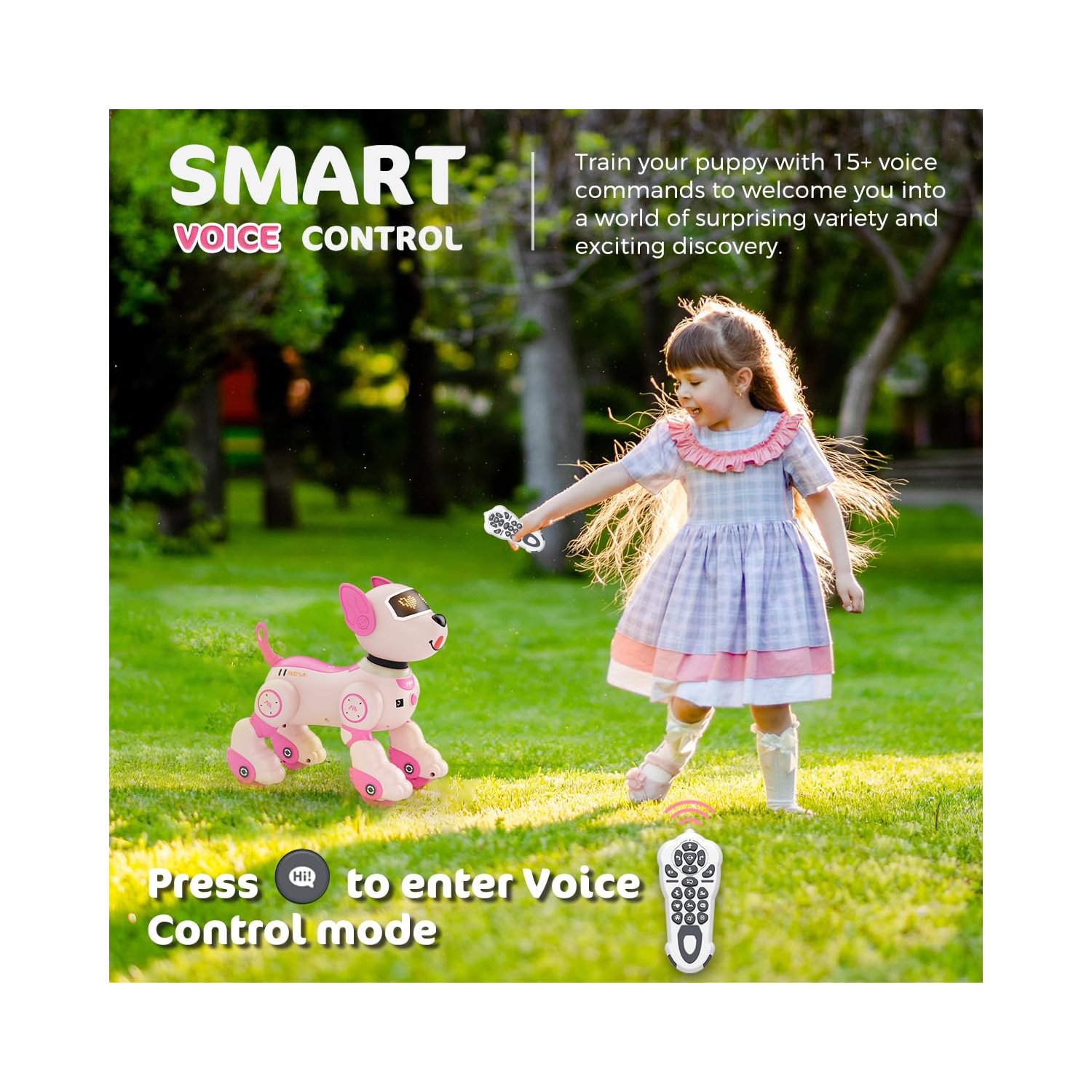 Chien robot pour enfants, animal de compagnie robot téléguidé vocal et 2,4 GHz avec capteurs tactiles interactifs, chiot robotique pour garçons