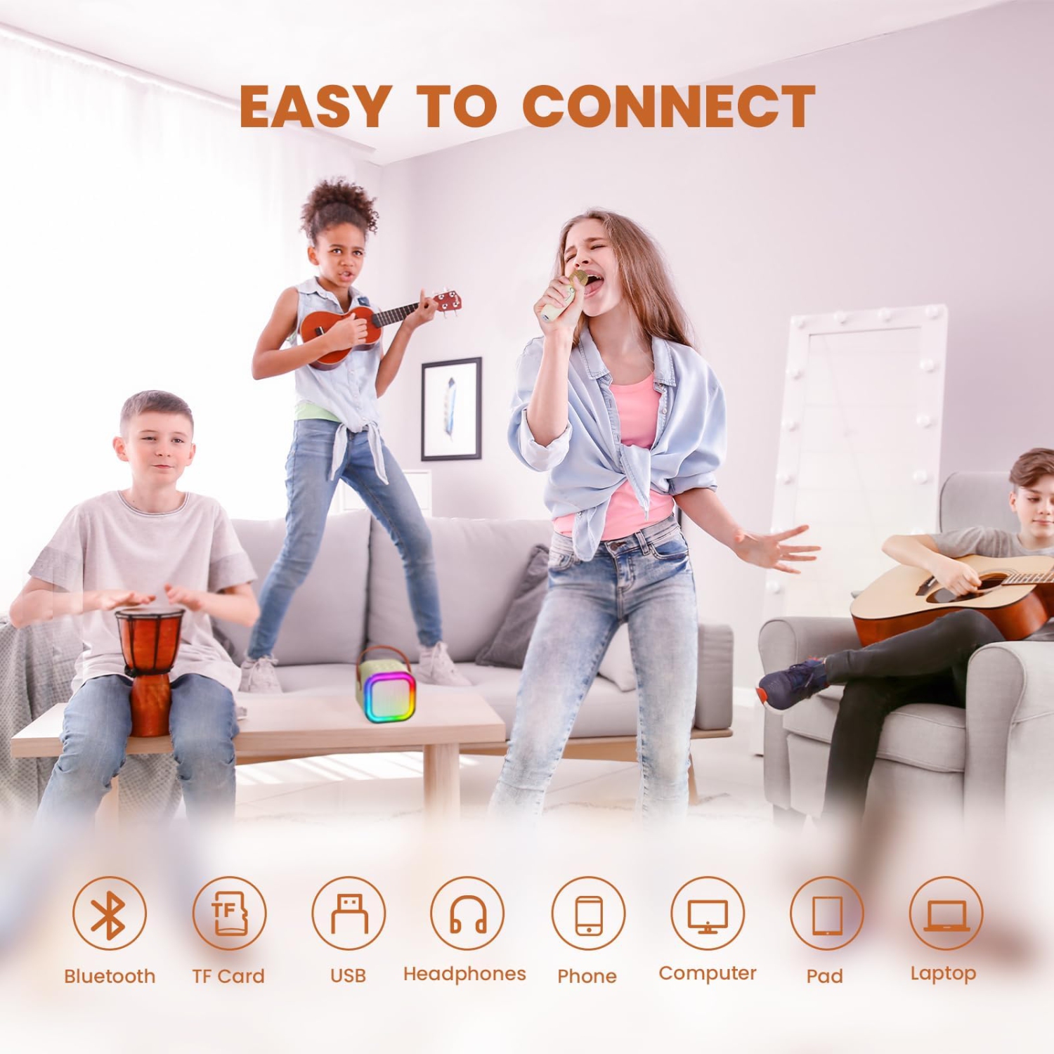 Machine à karaoké pour enfants, machine à microphone pour karaoké avec 2 microphones sans fil, haut-parleur Bluetooth portatif en cadeau avec