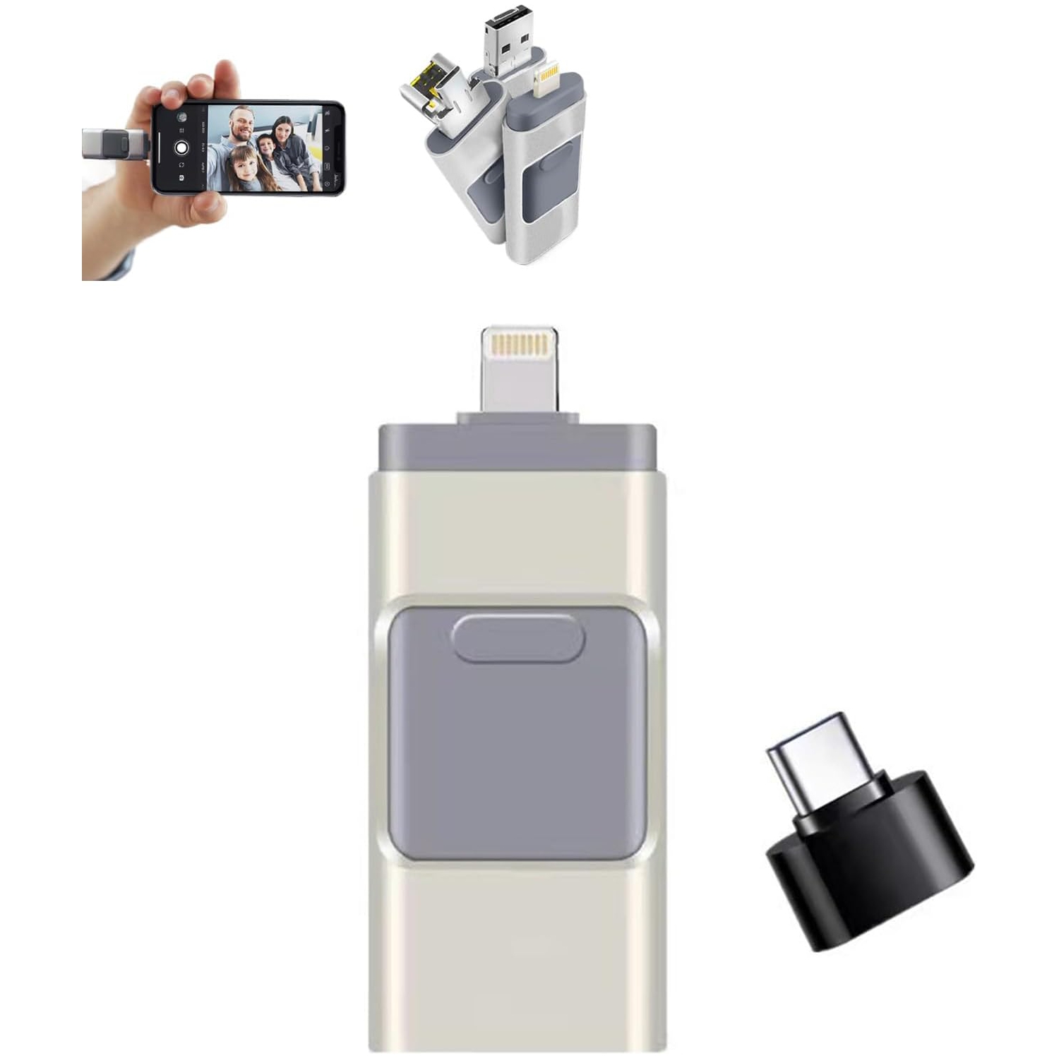 Clé USB 3,0 de type C multifonctionnelle pour Android/iPhone/ordinateurs Petit, durable, portatif, grande capacité de stockage