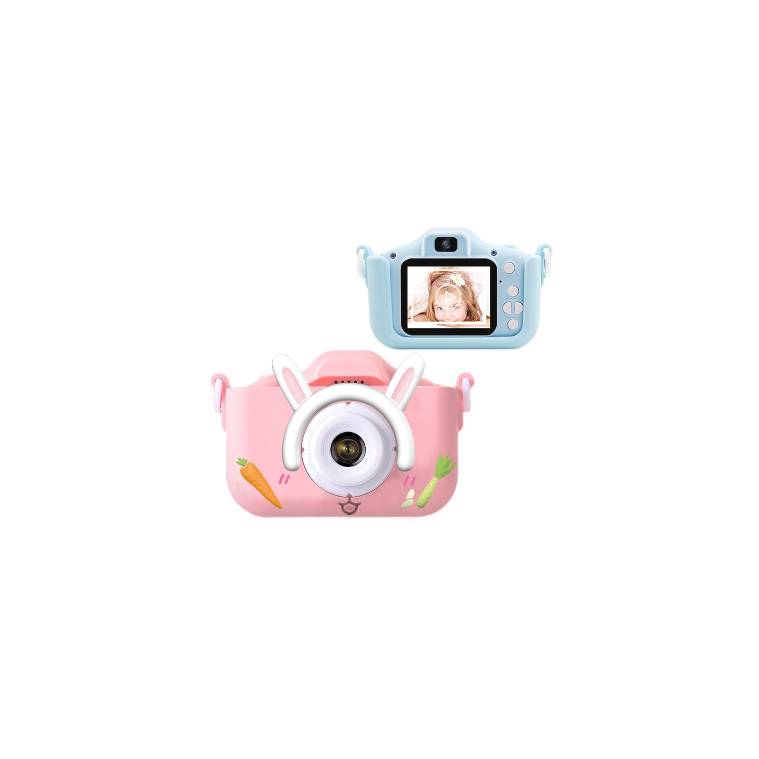 Children's selfie camera Christmas, birthday gifts suitable for children aged 3-9 HD digital camera suitable for toddlers portable toys (blue rabbit + 32GB memory card)