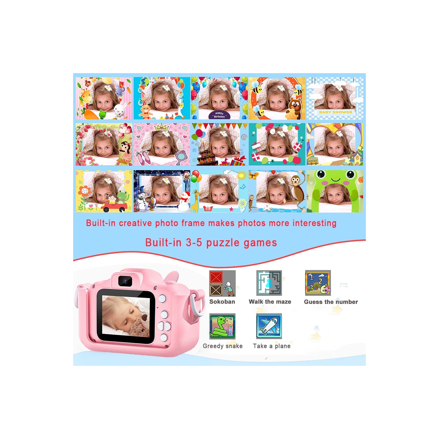 Appareil photo à égoportrait pour enfants Cadeau d'anniversaire de Noël idéal pour les enfants de 3-9 à 7 ans Appareil photo numérique HD idéal pour