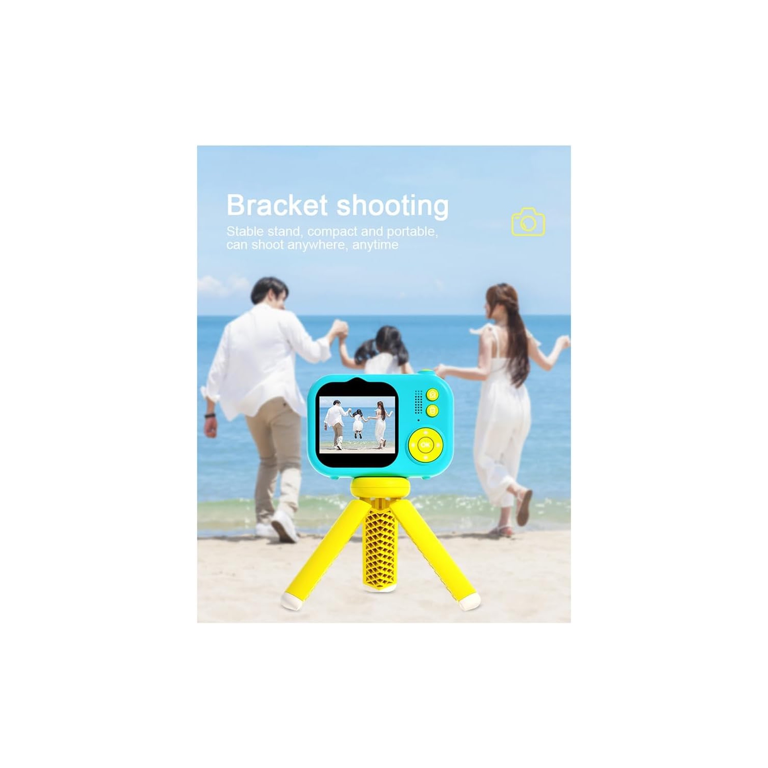Children's camera, infant HD digital video camera, children's camera, children's birthday gift -Yellow and blue + tripod