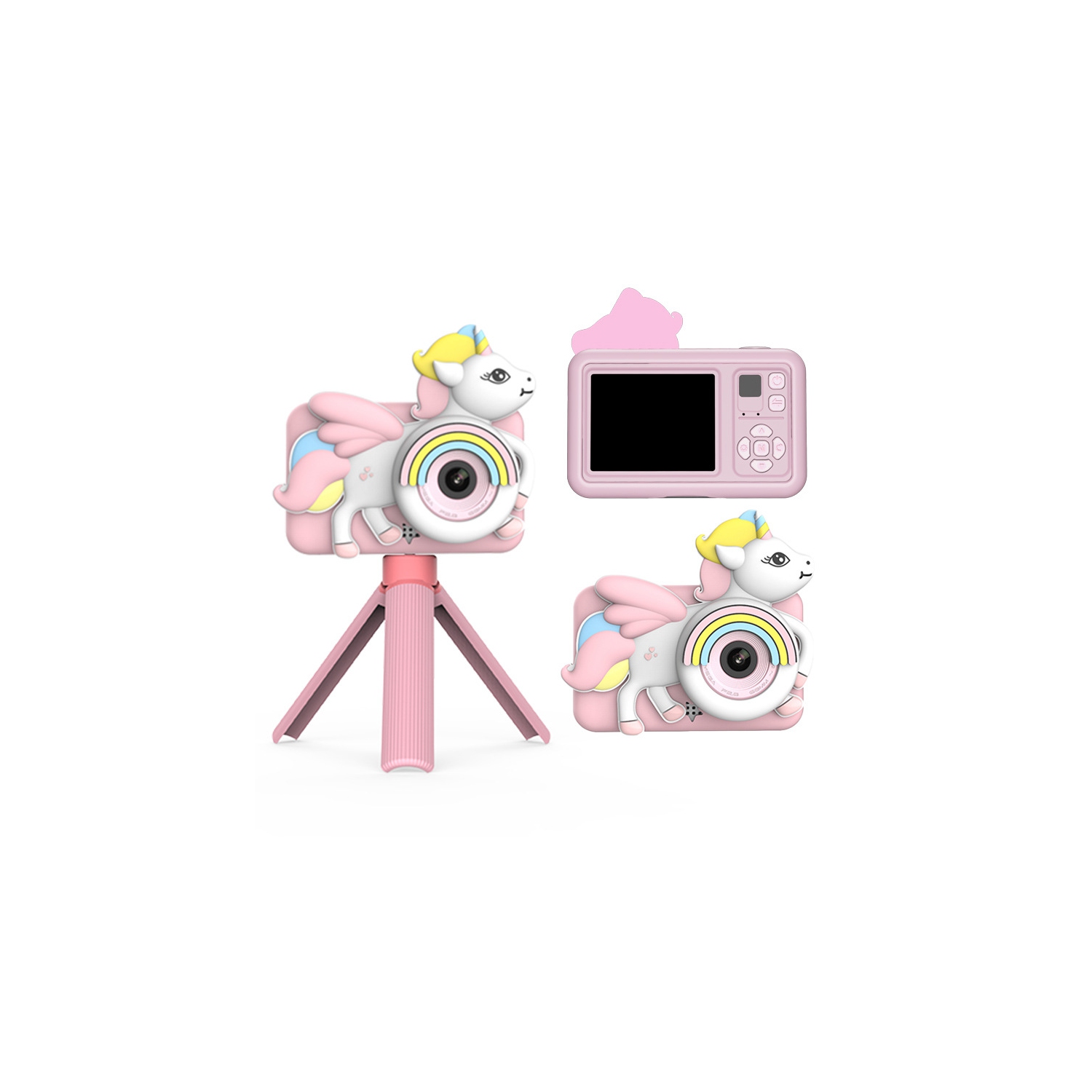Kids Camera Dual Camera Unicorn Cartoon Handheld Mini Digital Camera - Pink