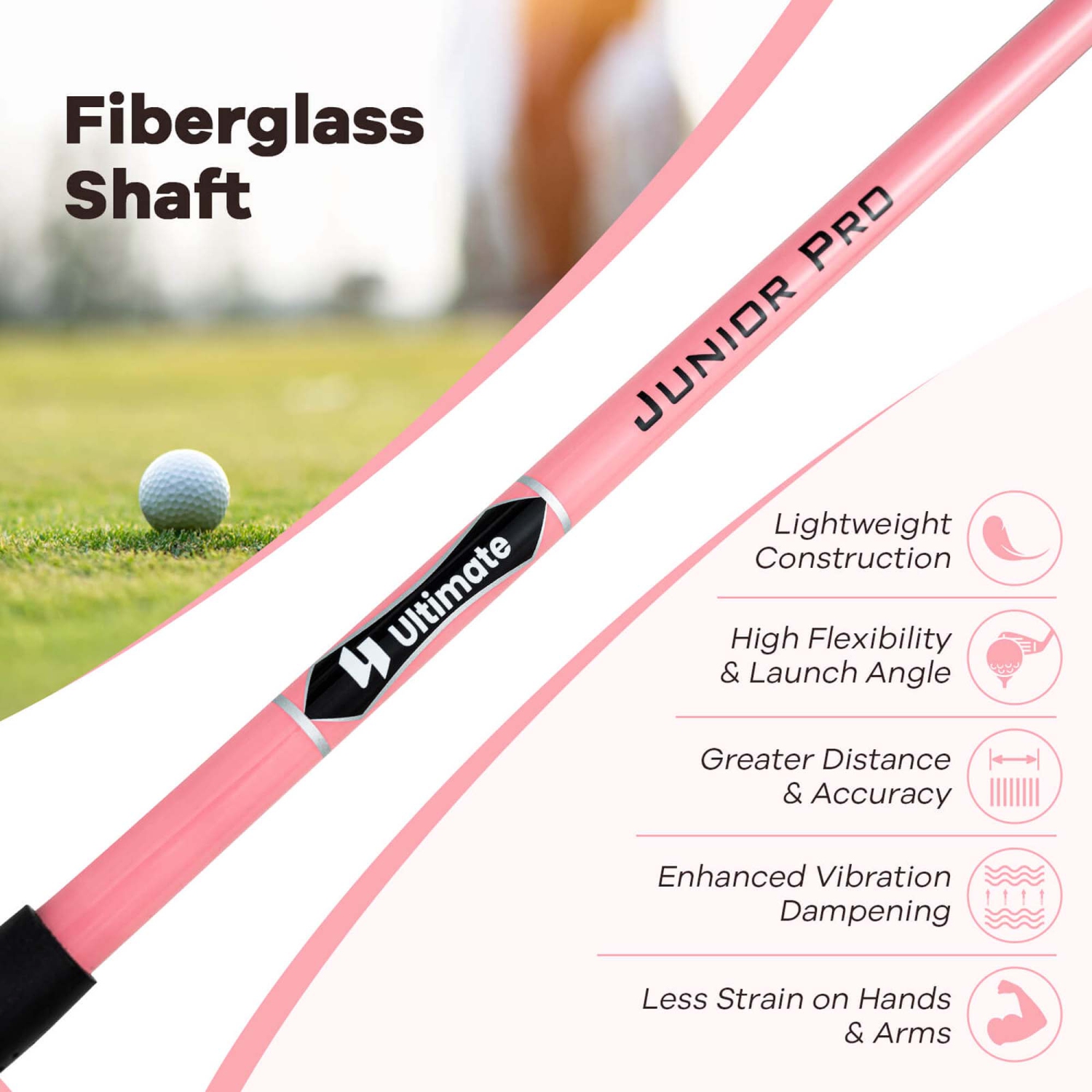 Ultimate 165CC Junior no 3 Fairway Wood pour enfants avec tige en fibre de verre et couvre-tête bleu/rose