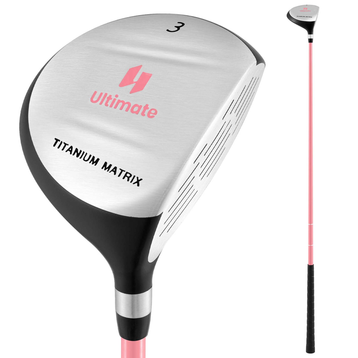 Ultimate 165CC Junior no 3 Fairway Wood pour enfants avec tige en fibre de verre et couvre-tête bleu/rose