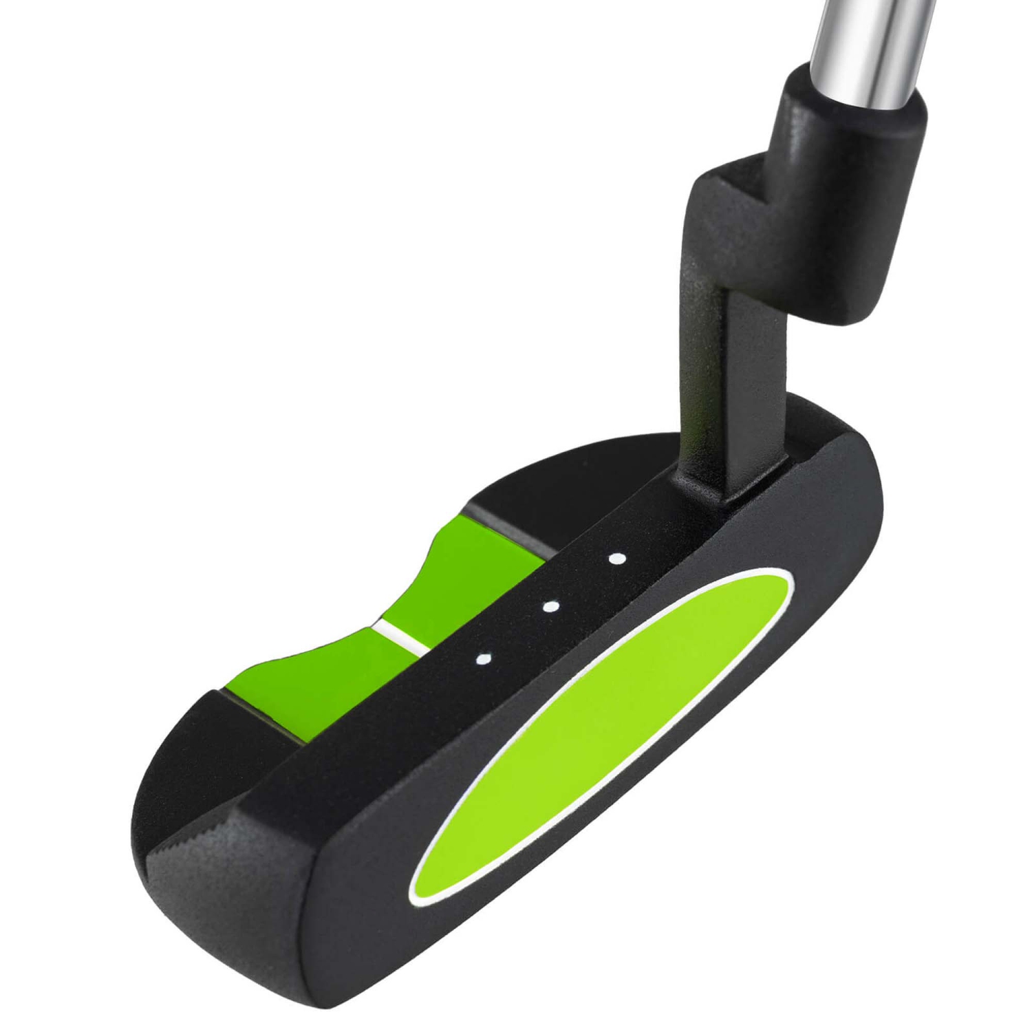 Putter de maillet Junior de 27&nbsp;po d'Ultimate pour enfants avec tige en acier inoxydable et couvre-tête vert/jaune