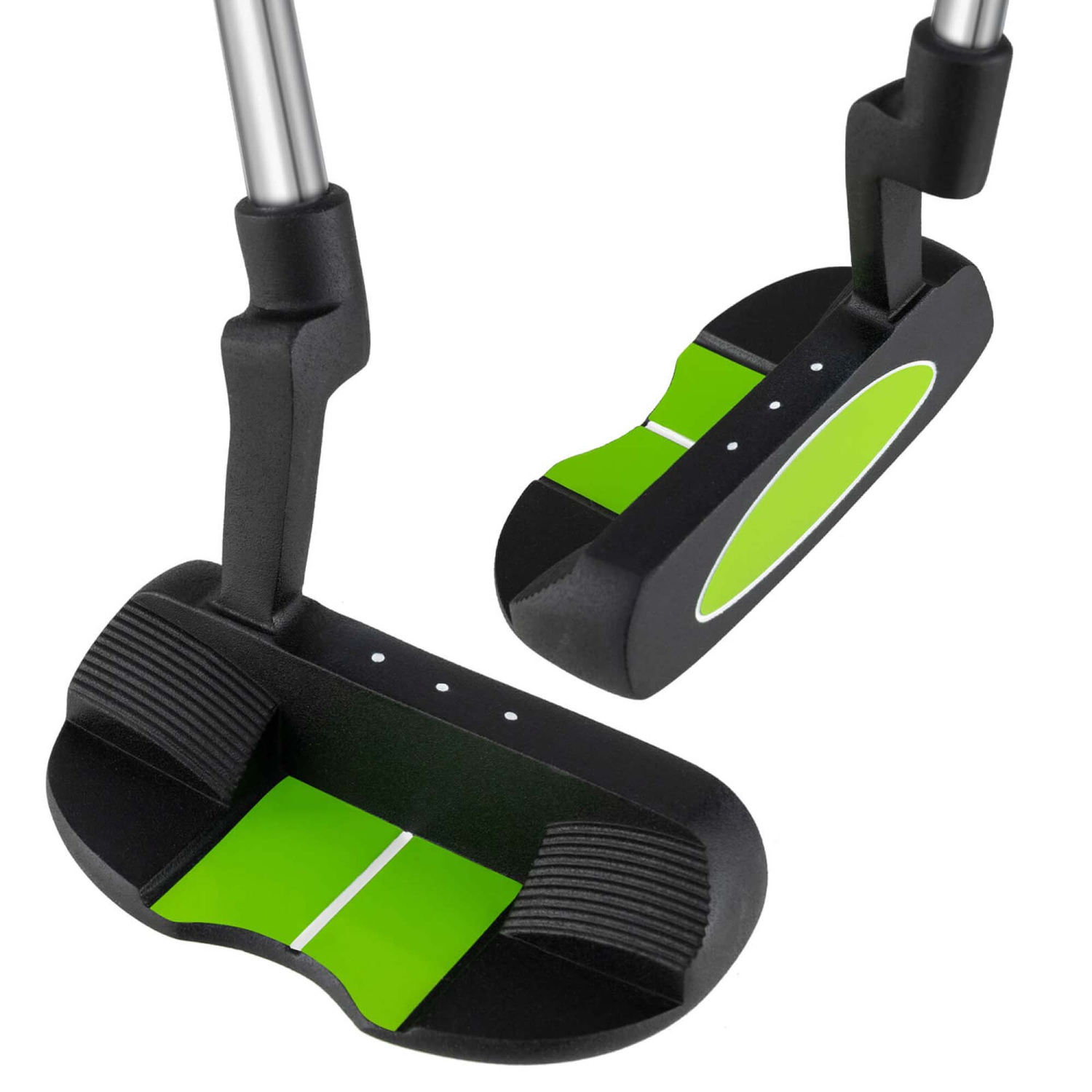 Putter de maillet Junior de 27&nbsp;po d'Ultimate pour enfants avec tige en acier inoxydable et couvre-tête vert/jaune