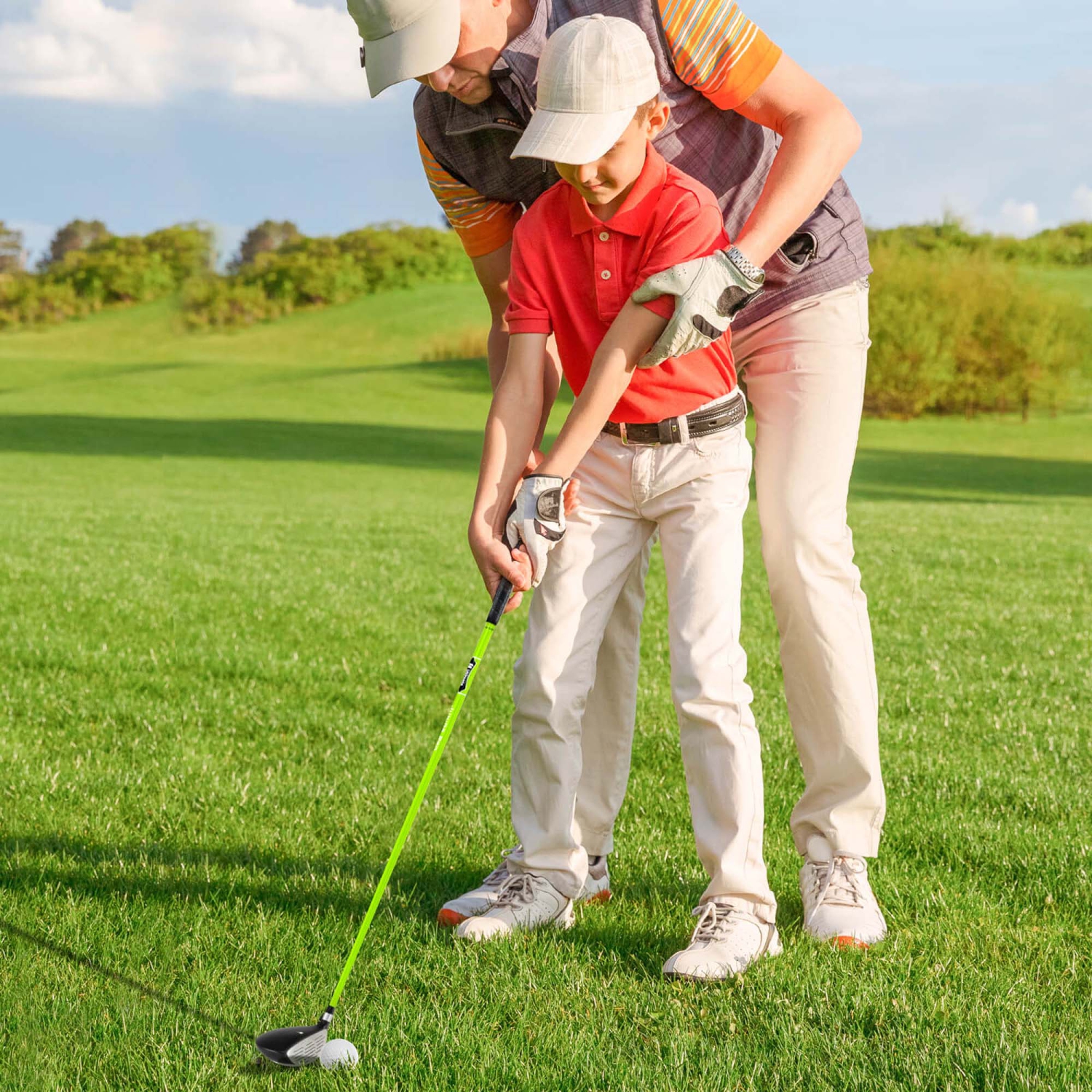 Ultimate 165CC Junior no 3 Fairway Wood pour enfants avec tige en fibre de verre et couvre-tête vert/jaune