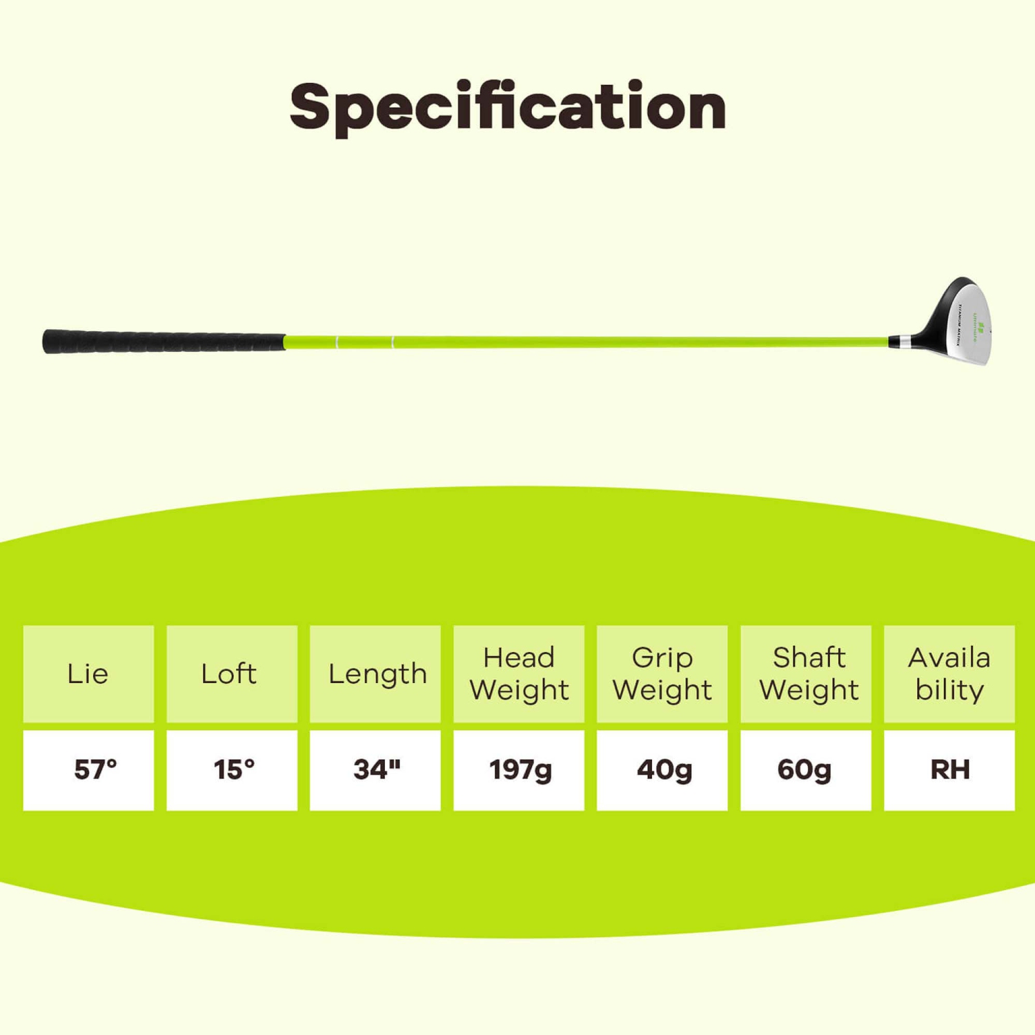 Ultimate 165CC Junior no 3 Fairway Wood pour enfants avec tige en fibre de verre et couvre-tête vert/jaune
