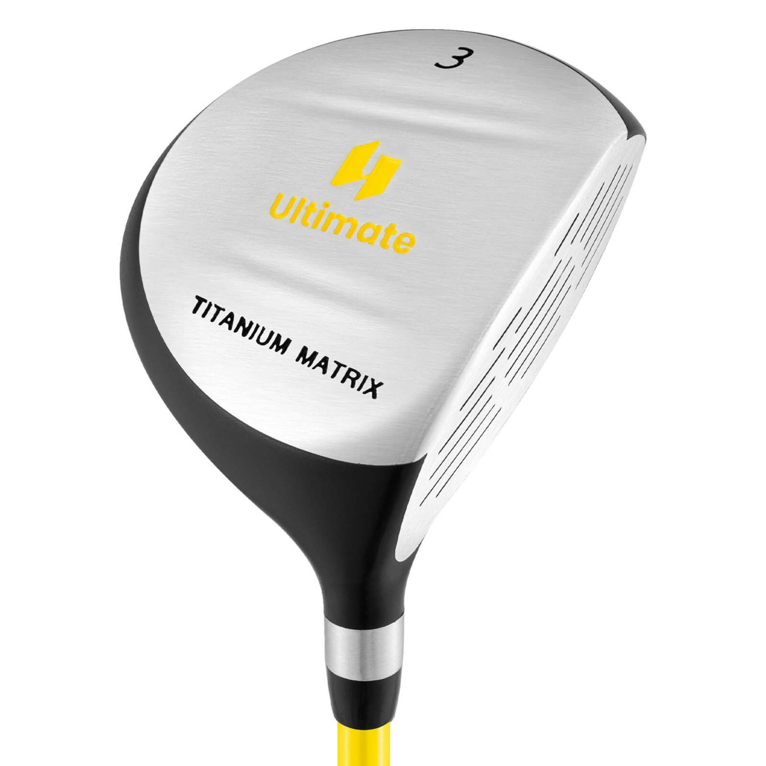 Ultimate 165CC Junior no 3 Fairway Wood pour enfants avec tige en fibre de verre et couvre-tête vert/jaune