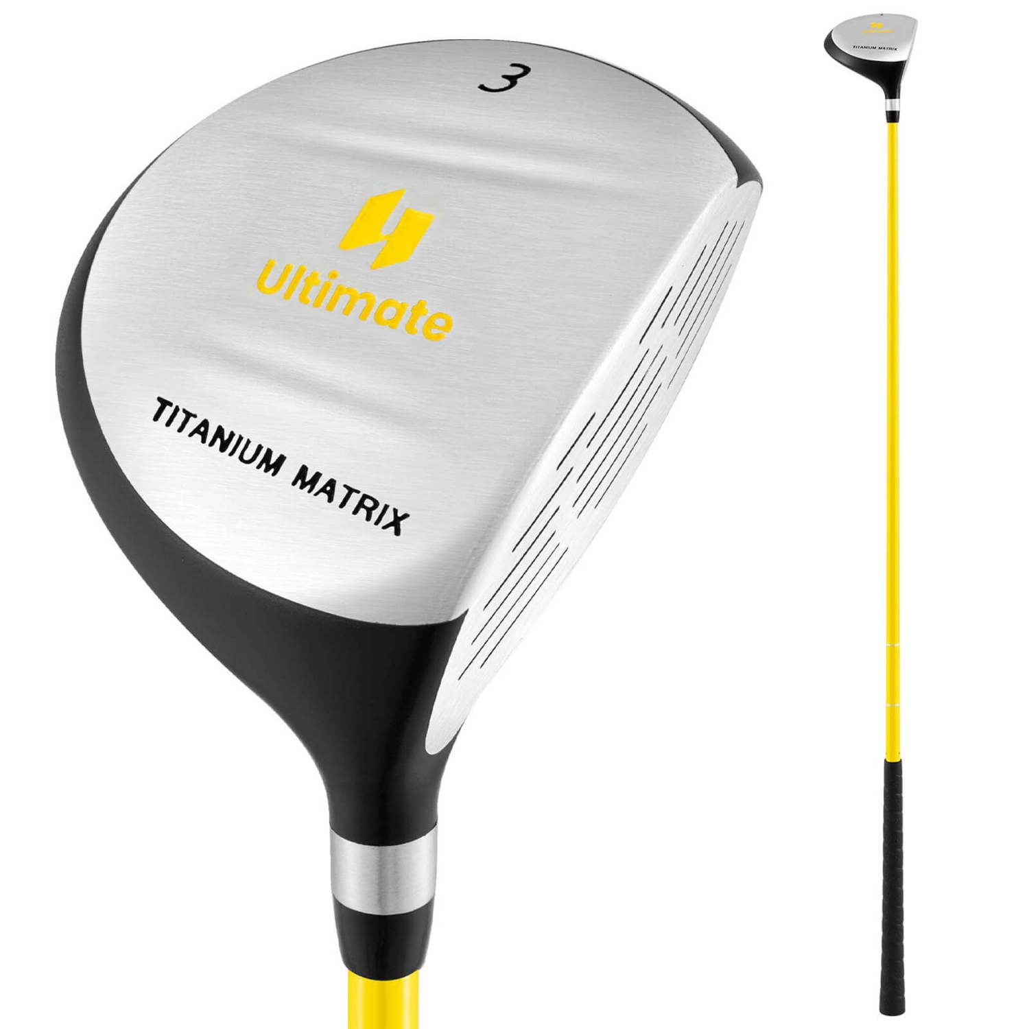Ultimate 165CC Junior no 3 Fairway Wood pour enfants avec tige en fibre de verre et couvre-tête vert/jaune