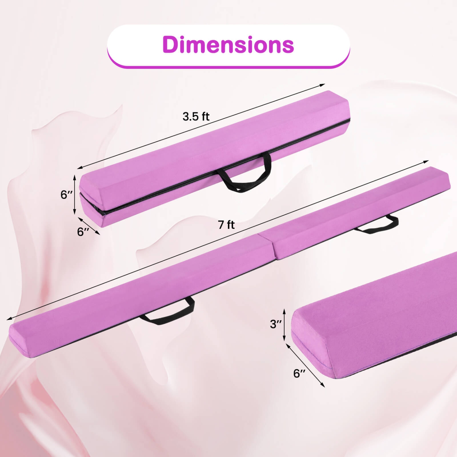 Poutre de gymnastique pliante en mousse avec poutre d'équilibre de 7 pi de Costway avec poignées de transport bleu/violet/kaki